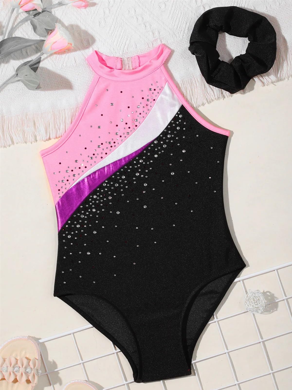 Body Ginnastica Bambina Body da Ginnastica for Bambine, Abiti da Danza Classica, Pantaloncini Sportivi con Strass, Body da Allenamento for Pattinaggio Artistico(Color3,10Y)