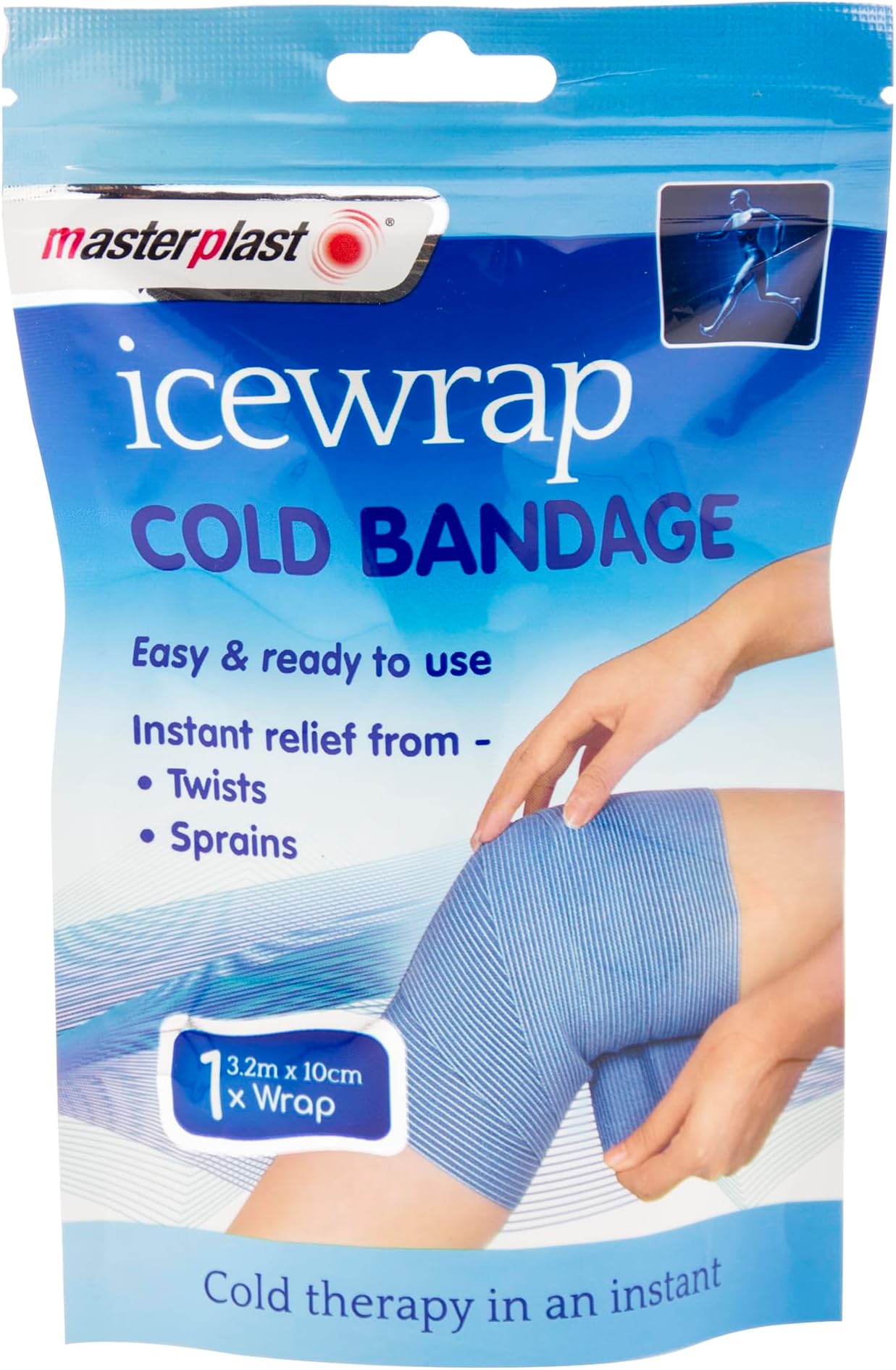 Masterplast Ice Wrap Cold Bandage 3.2m x 10cm | First Aid Essential Instant Relief from Twists and Sprains Cold Therapy Compression Wrap, Easy, Ready to Use