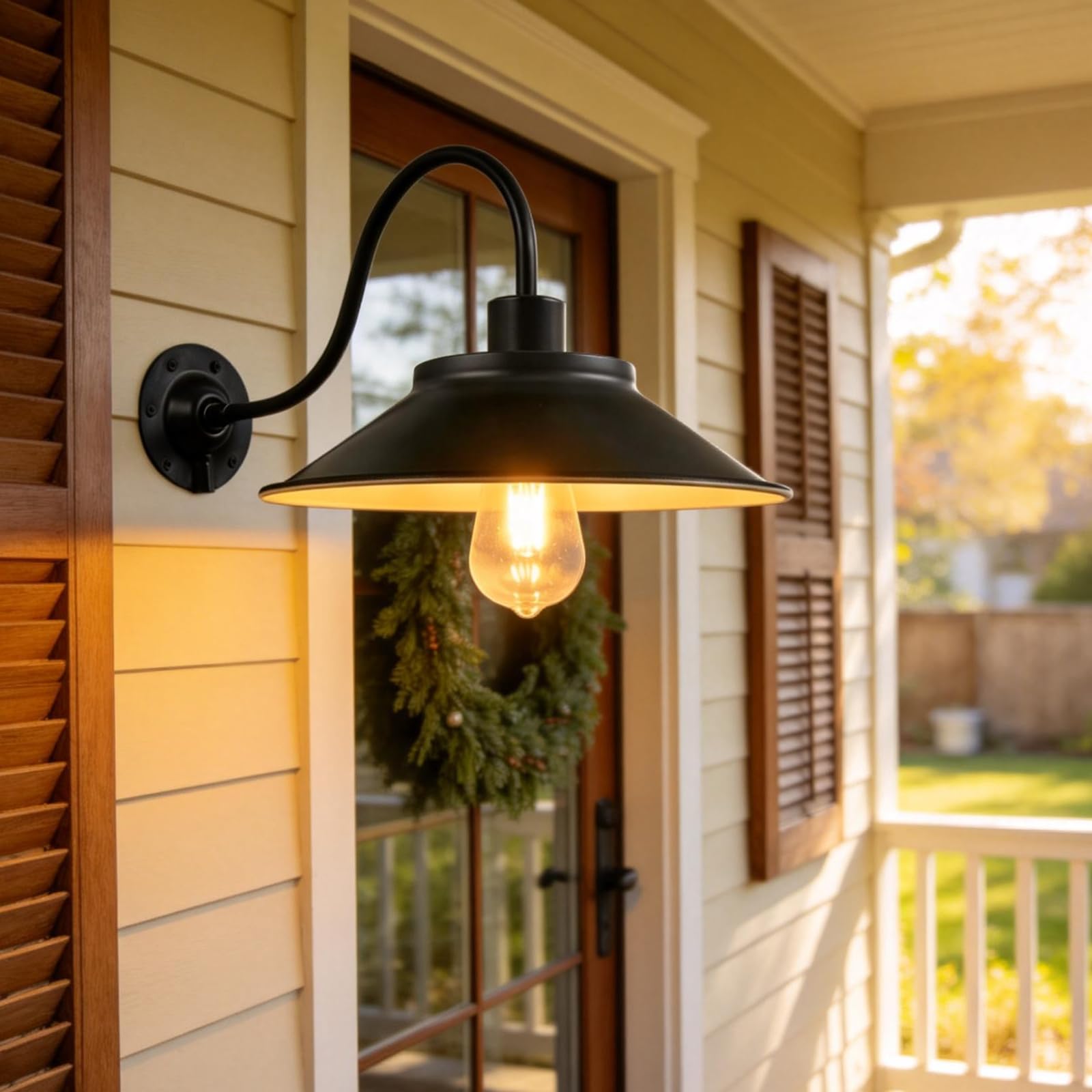 4 Pezzi applique da parete per esterni impermeabili lampade da veranda in ferro nero Luci da parete per esterni vintage a collo d'oca in stile rustico per garage ingressi e terrazze