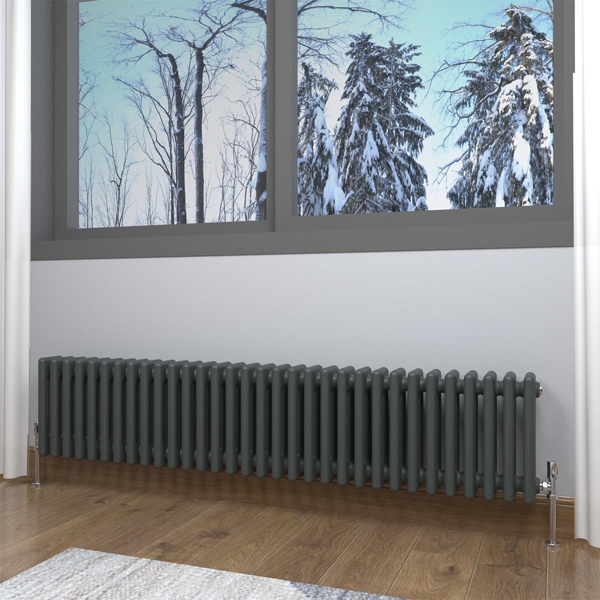 GY Bath Horizontal Radiator Traditional 3 Column Designer 300x1460mm Modern Cast Iron Style Central Heating Rads(Anthracite)