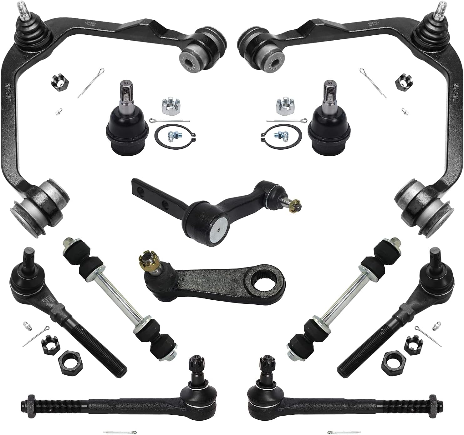 Detroit Axle - 12pc Front End Suspension Kit for 2WD Ford Expedition F-150 F-250 Navigator 2 Upper Control Arms 2 Lower Ball Joints 2 Sway Bars 4 Tie Rods Outer & Inner 2 Pitman Idler Arms Replacement