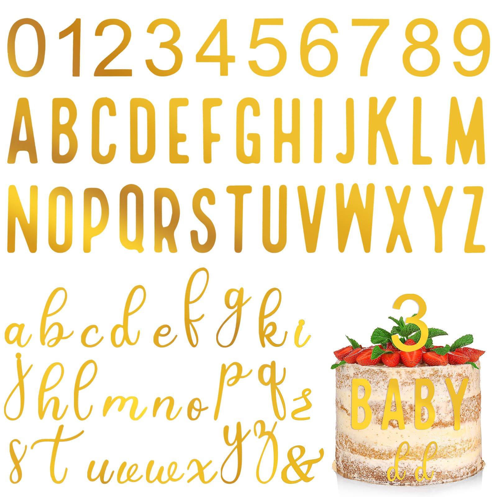 Ouligay 124Pcs Acrylic Letters Cake Topper Gold 0-9 Number Cake Toppers with A-Z Letter Cupcake Decorations for Wedding Birthday Baby Shower Party