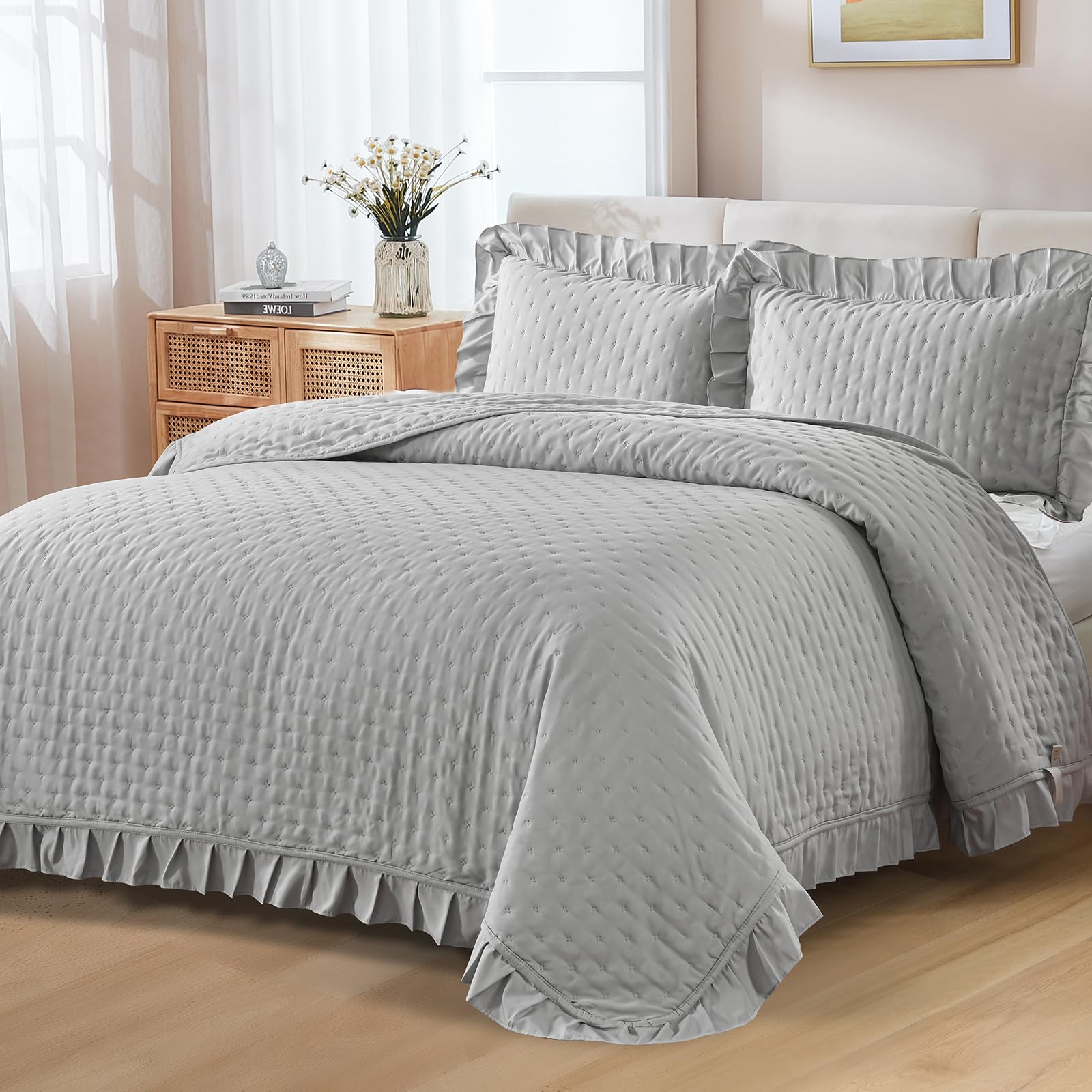 WONGS BEDDING Tagesdecke Bettüberwurf Decke Steppdecke 3 Teilig Doppelbett Gesteppt Bettdecke Vielseitige Wohndecke