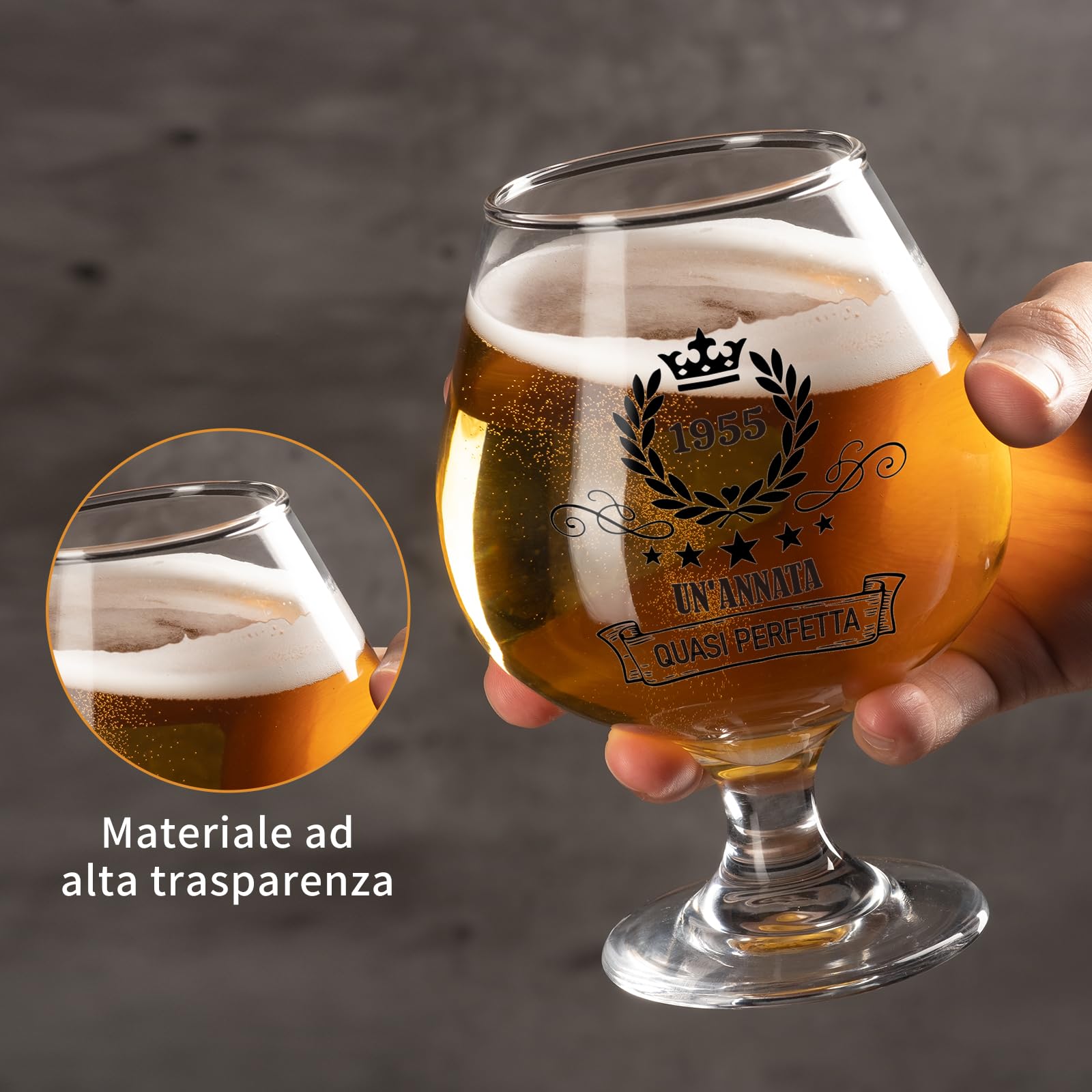 Regalo 70 Anni Per Uomo - Bicchiere Birra Vetro + Sottobicchiere Bambù, Inciso '1954 Annata Quasi Perfetta' - Foto 10