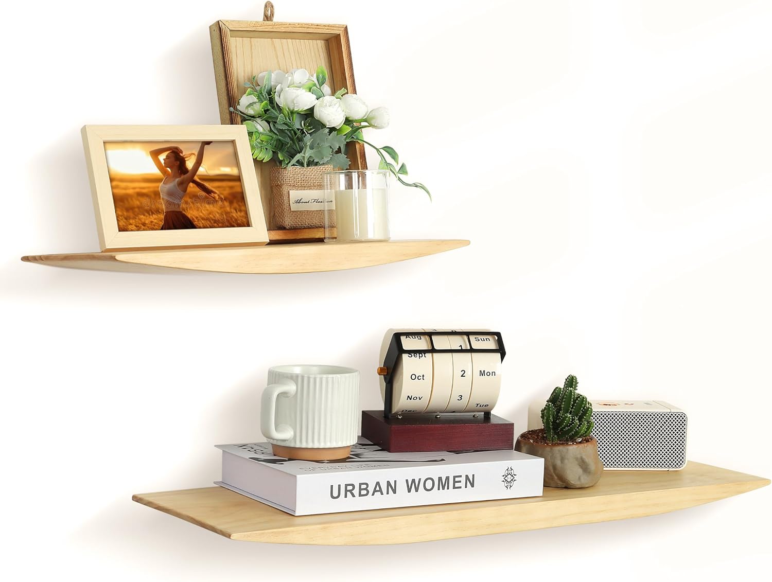 Floating Shelves for Wall Decor: Boho Solid Wood Shelf Heavy Duty Set of 2 for Bedroom Kitchen Living Room Bathroom Storage Book Statue Collectibles Figures for Aesthetic Homeowner Solid Pine Wood Shelves