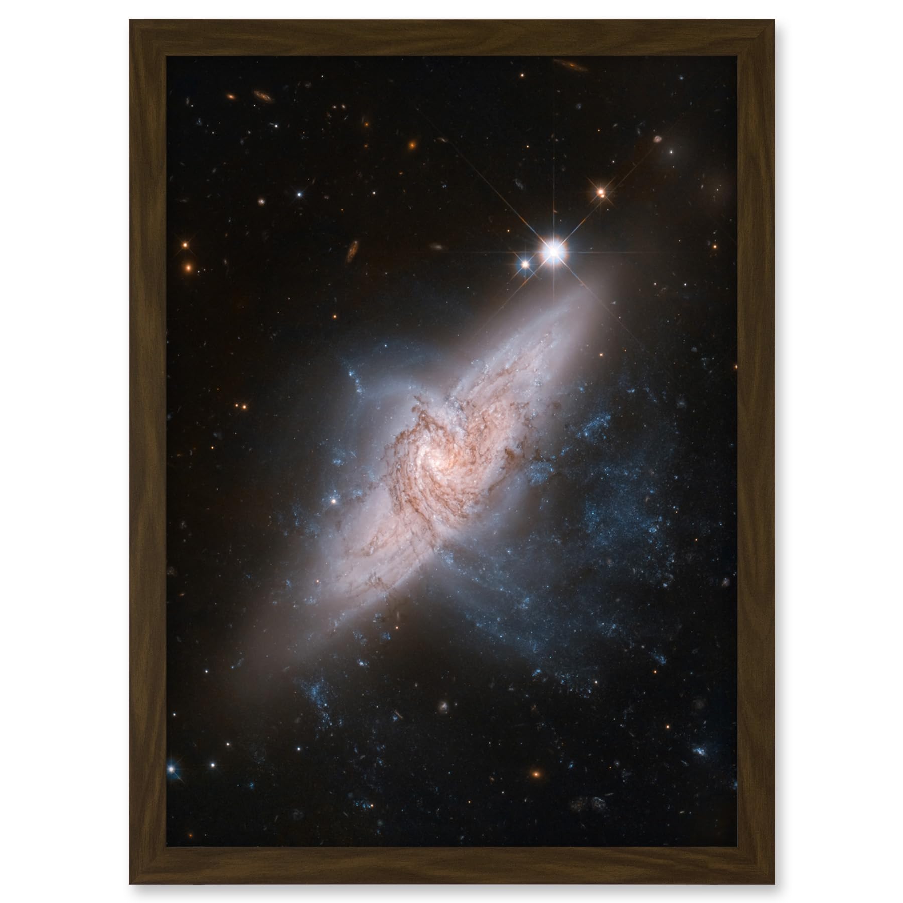 Artery8 Hubble Space Telescope Image Chance Alignment Between Galaxies Mimics A Cosmic Collision NGC 3314 Overlapping Galaxy Angle Artwork Framed A3 Wall Art Print
