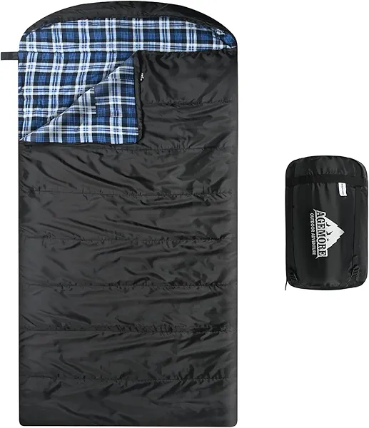 AGEMORE Cotton Flannel Sleeping Bag for Adults, Lightweight XXL Cotton Sleeping Bag for Camping Backpacking or Hiking, Water Resistant 3-4 Season Sleeping bag for Warm & Cool Weather
