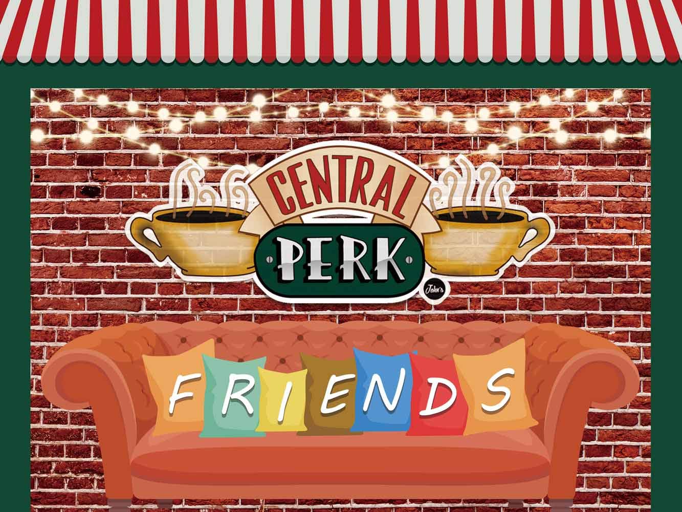 Friends Backdrop | Central Perk Background | TV Shower Banner | Coffee Shop | Retro Pub | Brick Wall | Sofa | 80s 90s | Photography | Booth Props