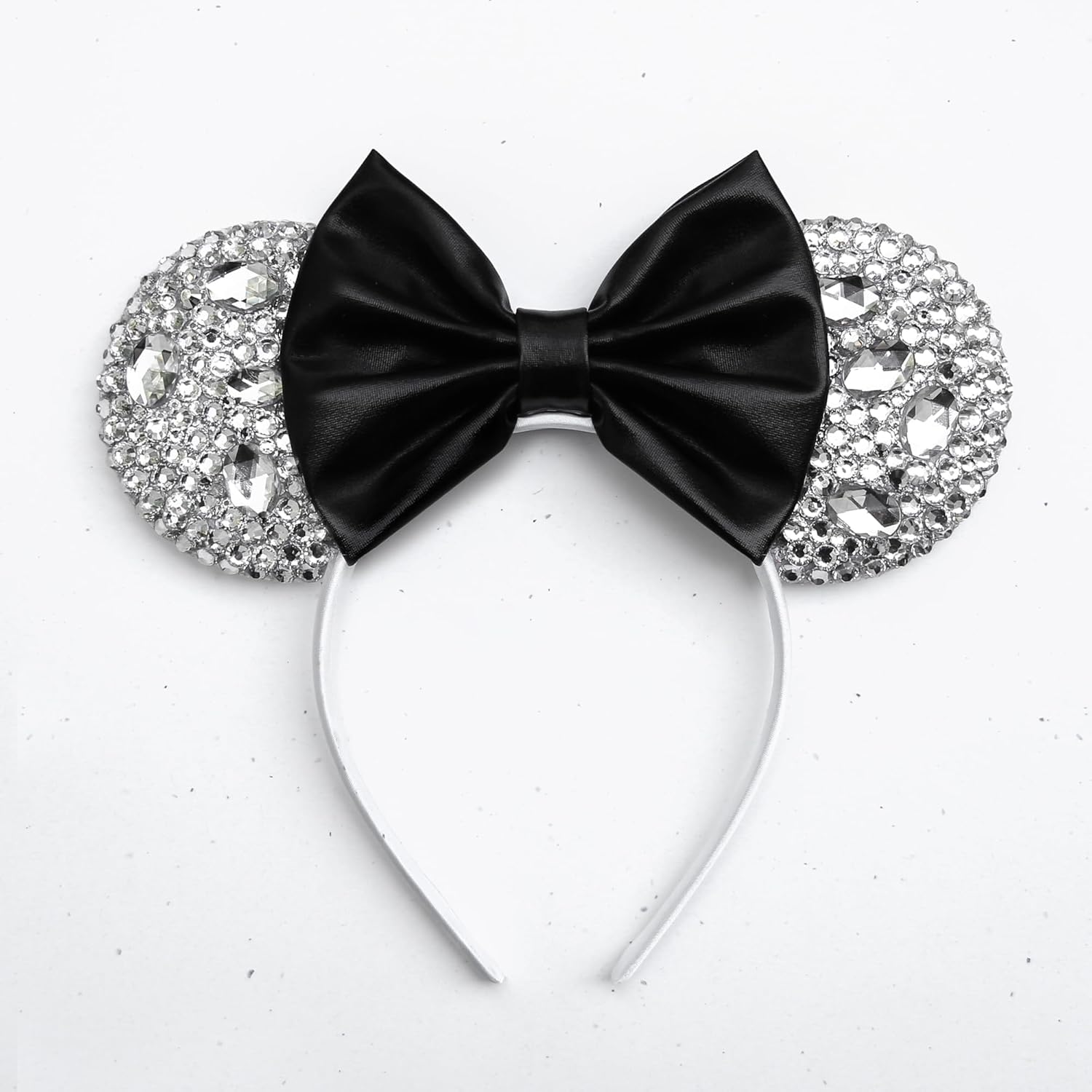 Black & Silver Sparkle Mickey Ears, Silver Mouse Ears, Black Rhinestones Mouse Ears
