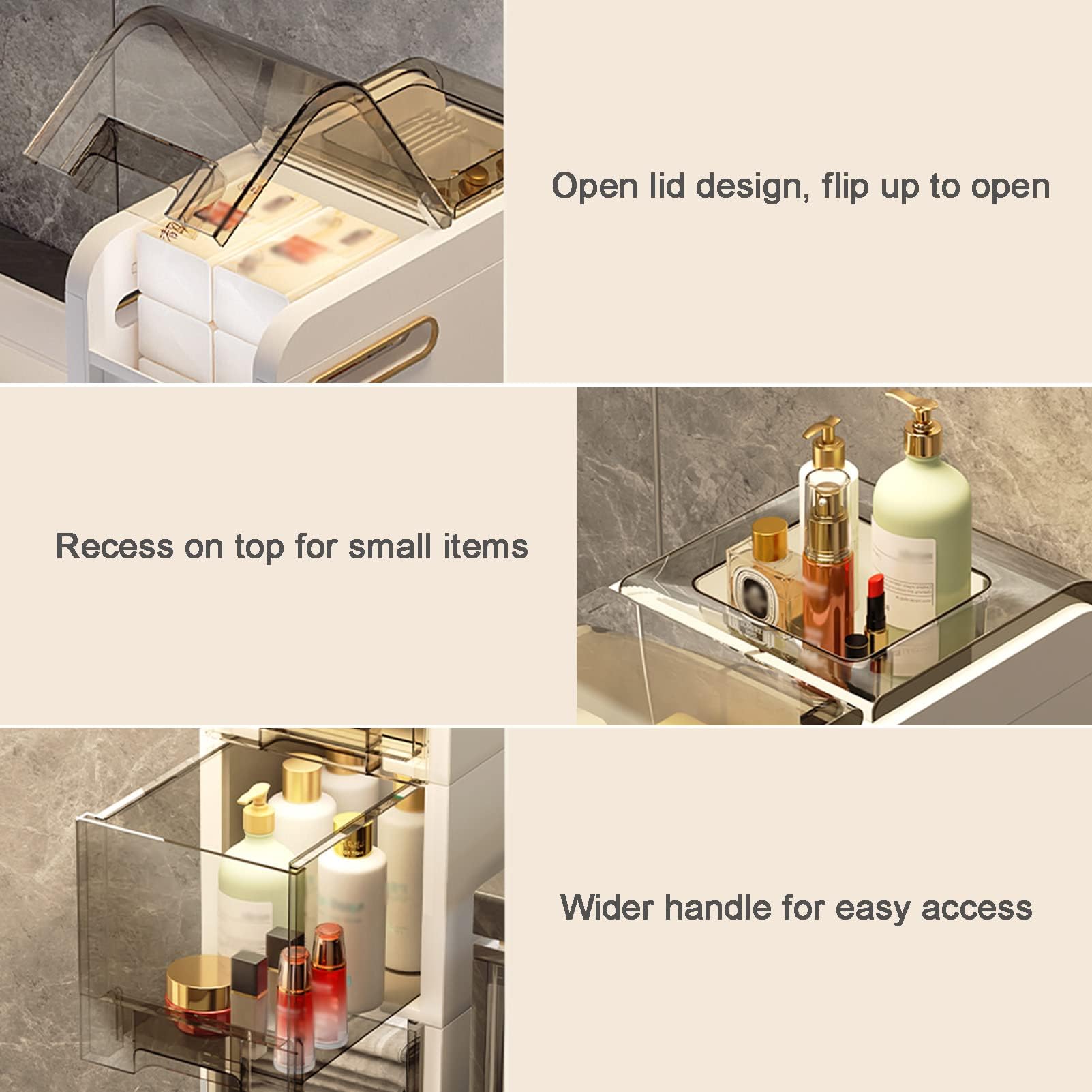 Organizador Vertical de suelo para baño con cajones transparentes y ruedas, unidad de almacenamiento de plástico Alta y delgada para lavabo Estrecho, mueble para Papel Hi