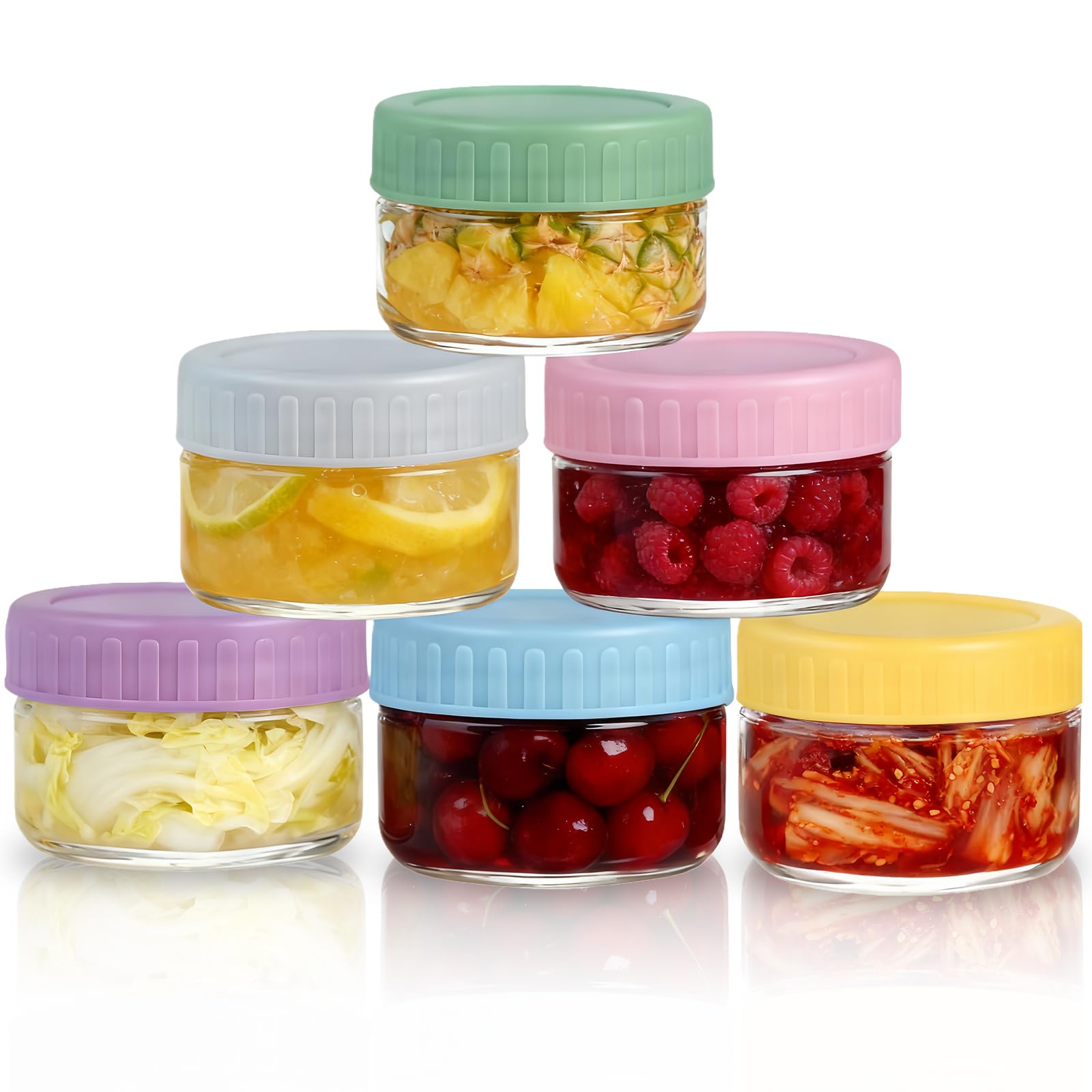 6 Pack Salad Dressing Container,80ml Lidded Glass Small Container,Reusable Dipping Cup Set,for Food Spice Fruit Sauce Cereal Snacks Storage (80ML)