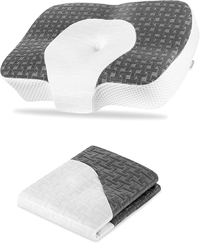 Miniatura 1 de Elviros Almohada cervical para el cuello, almohada de espuma viscoelástica de contorno con funda de almohada adicional para reemplazar (gris oscuro)