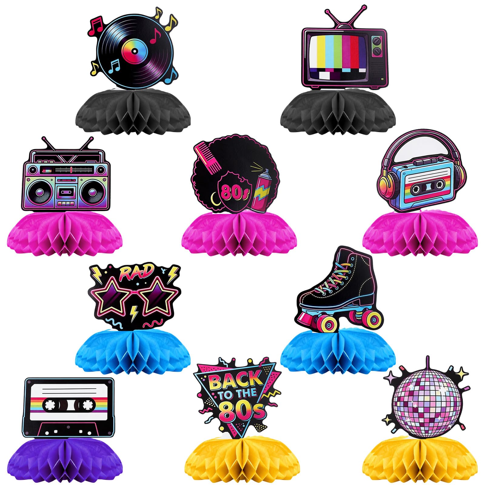 10PCS Back to The 80s Retro Party Honeycomb Centerpieces Table Decorations