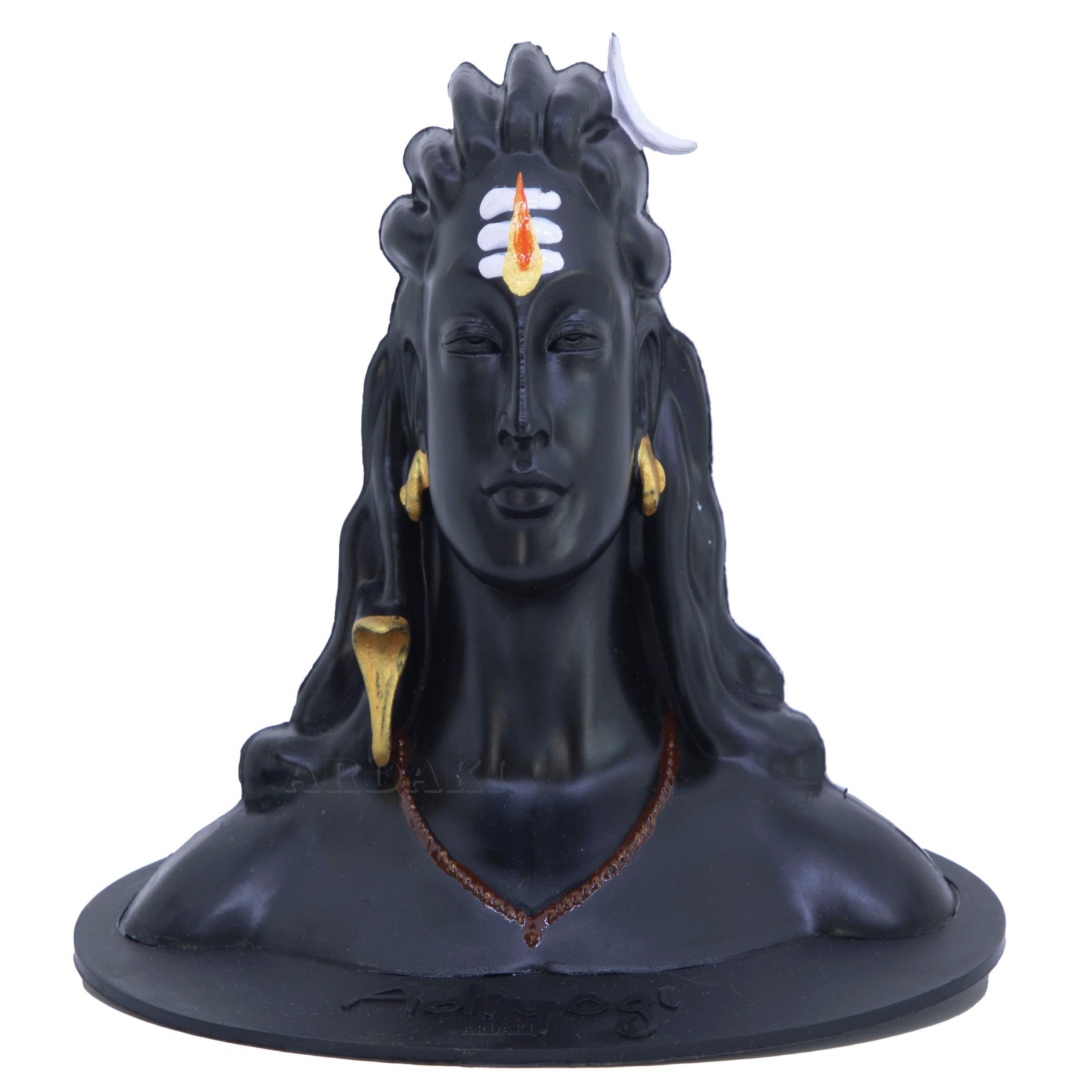 ARDAKI Adiyogi Shiva Statue for Car Dashboard Home Office, Mahadev Murti, God Idols, Showpieces, Home Decor, Car Dashboard Accessories, Pooja & Gift (White, Orang & Yellow Tilak, Unbrekable Plastic)