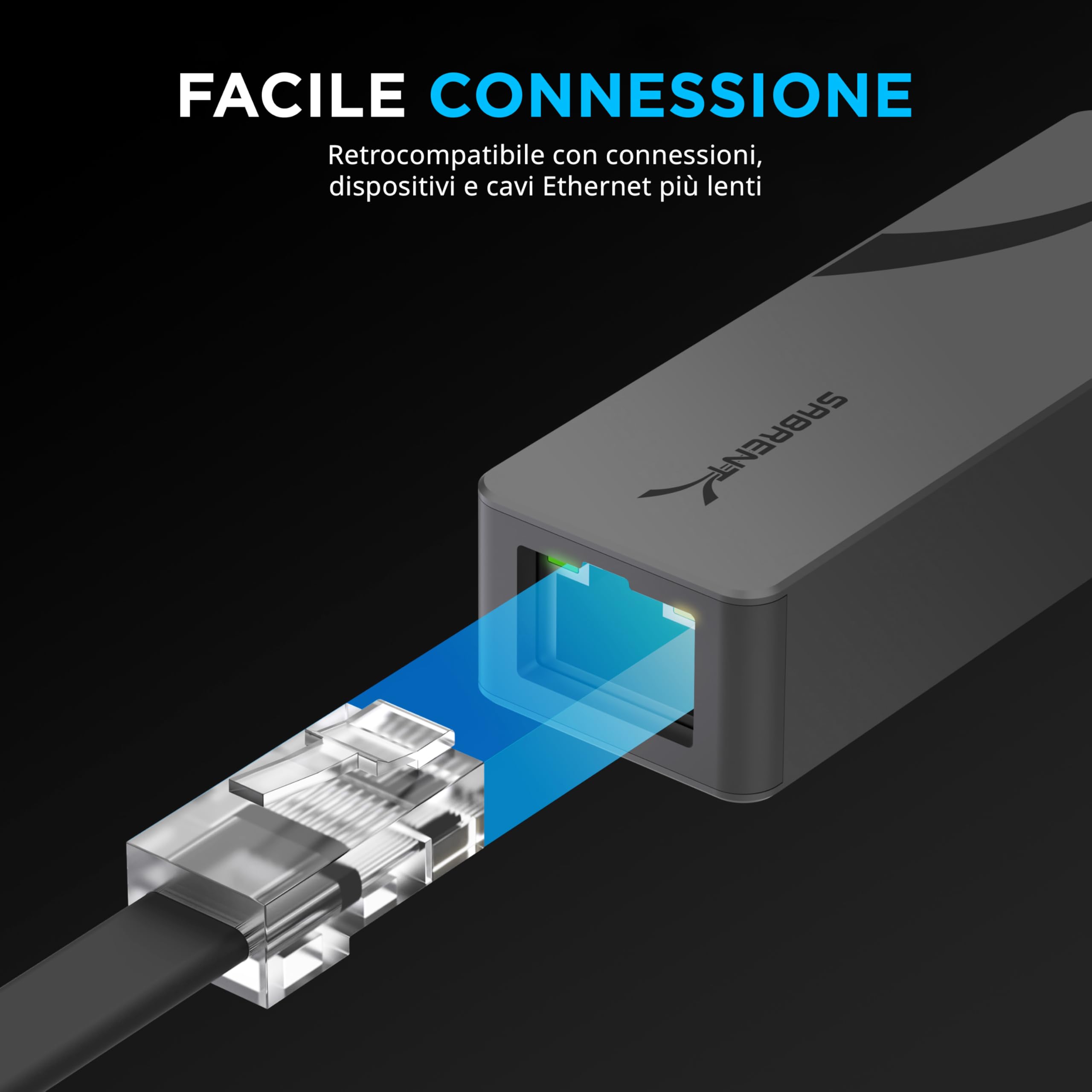 SABRENT Adattatore USB C Ethernet 2.5 Gbps | Alluminio, Portatile | Compatibile con MacBook Pro, Air, iPad Pro 2018 e Successivi, XPS | Connettività Gigabit (NT-25GA)