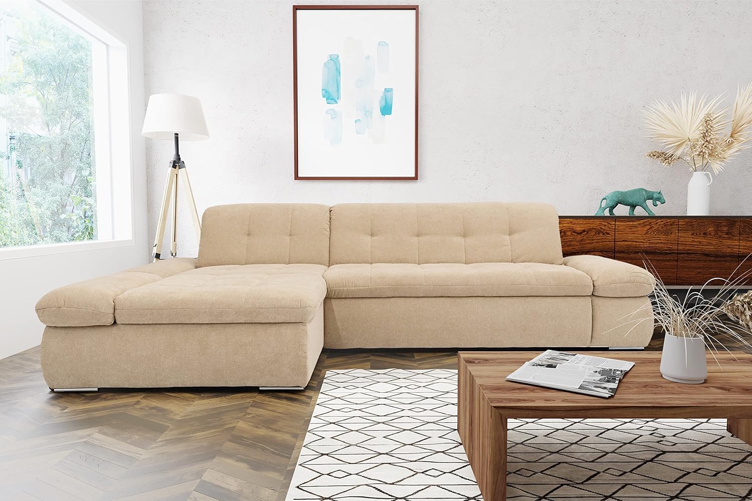 DOMO. collection Ecksofa Moric, Couch in L-Form, Eckcouch, Sofa in L-Form 300 x 172 x 80 cm (BxTxH), beige