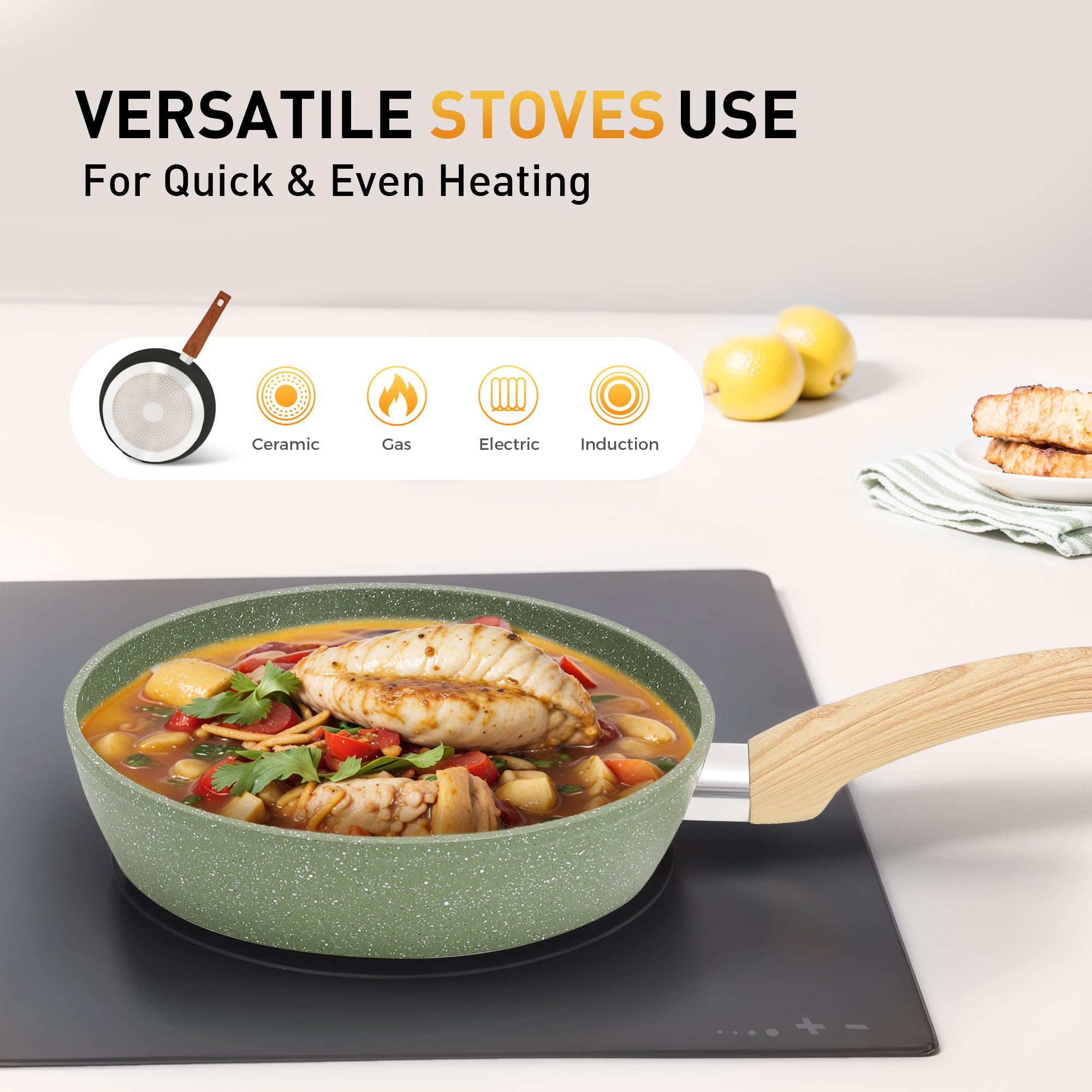 DishDelight Induktions-Kochgeschirr-Set mit Grillplatte 17-teiliges Induktions Töpfe Set Topf und Pfannenset mit Deckel Granit Antihaftbeshichtung Topfset Kochtopf