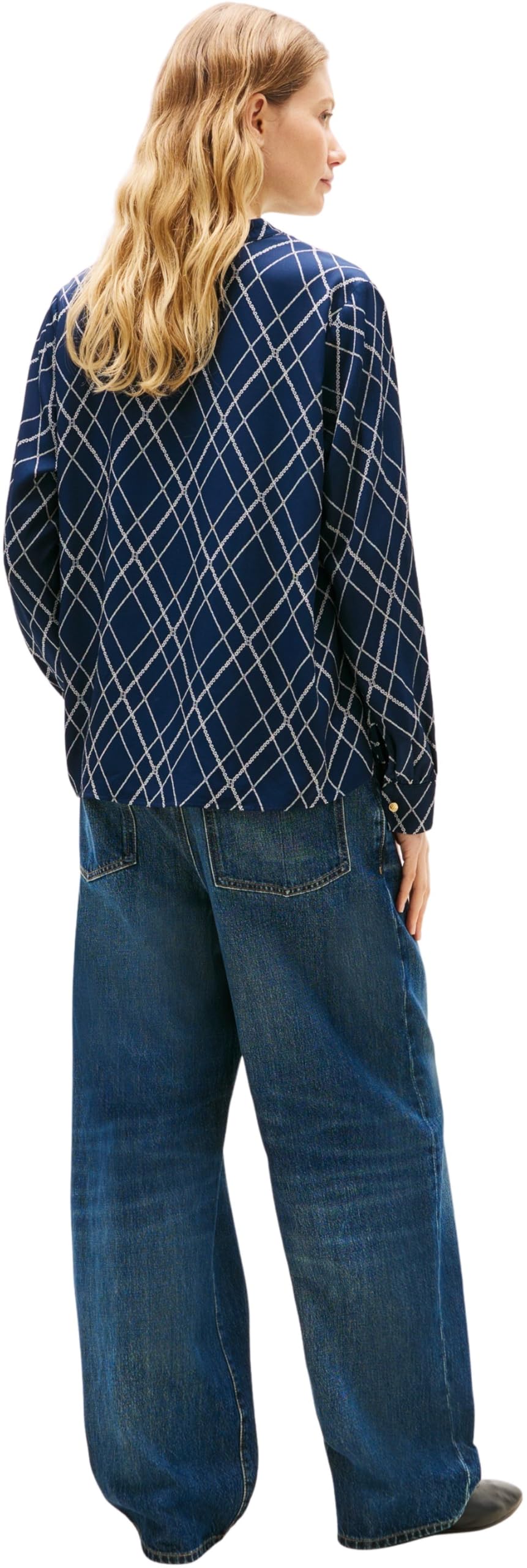 Tommy Hilfiger Bluzka damska VIS Twill V-NK WW0WW48178 L/S bluzki, niebieska (Argyle Print Navy), 38, Niebieski (Argyle Print Navy), 64