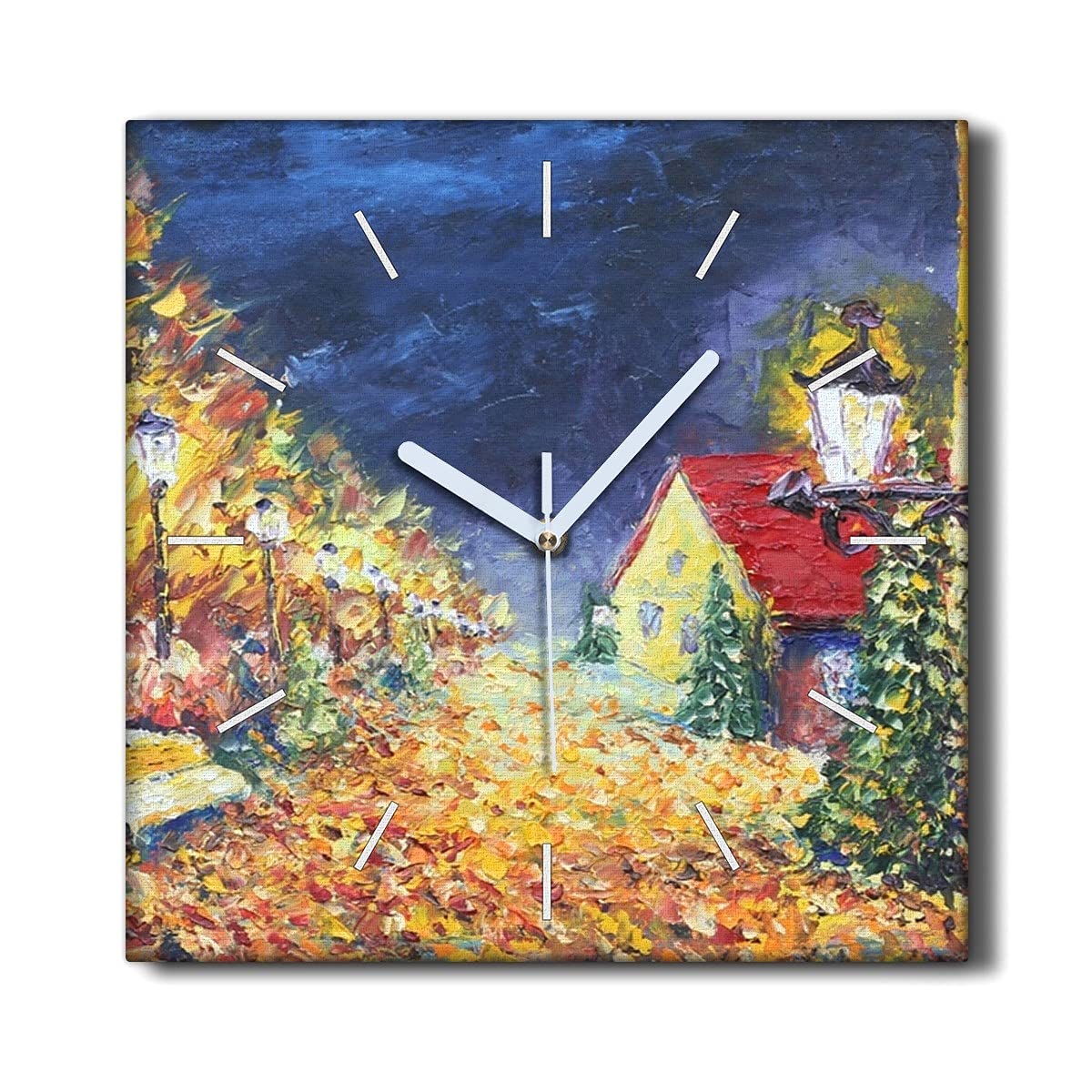 Horloge murale 30x30cm en toile décoration le salon motif arbres d'automne parc