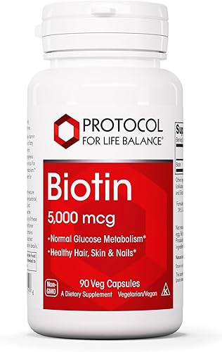 PROTOCOL FOR LIFE BALANCE Biotina 5,000mcg - Suplemento de vitamina B7 - Soporte para el cabello, la piel, las uñas - para el metabolismo de