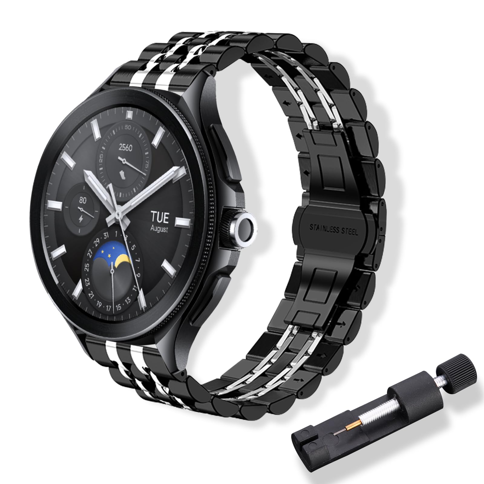 MiRowy Set 2 Cinturini 22mm Per Xiaomi Mi Watch, Garmin Vivoactive 4: Metallico + Pelle (Marrone & Oro Rosa)
