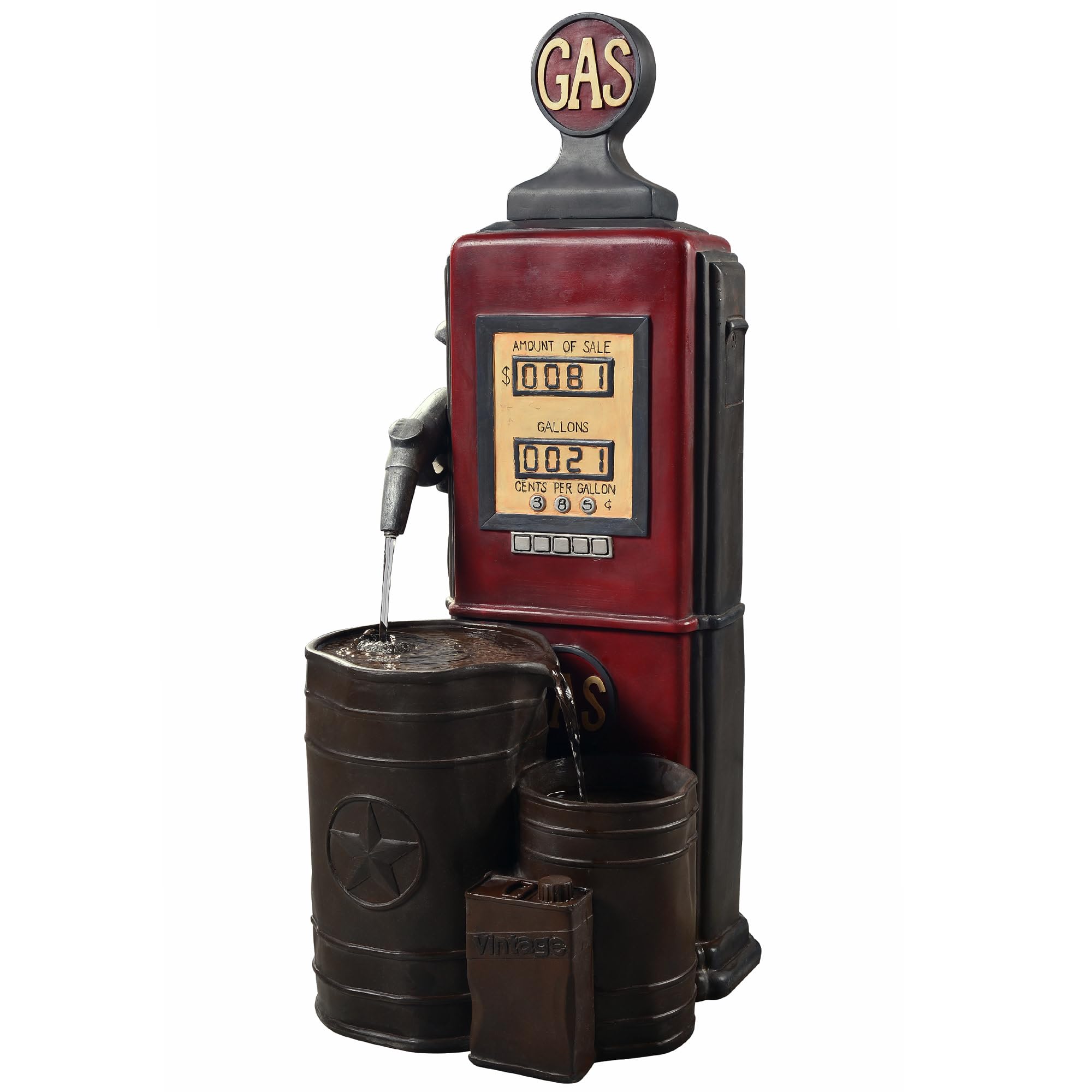 Peaktop Teamson Home Vintage Gas Station Statue 3 Tiered Floor Waterfall Fountain with Pump for Outdoor Patio Garden Backyard Decking, 42 Inch Height, Dark Red