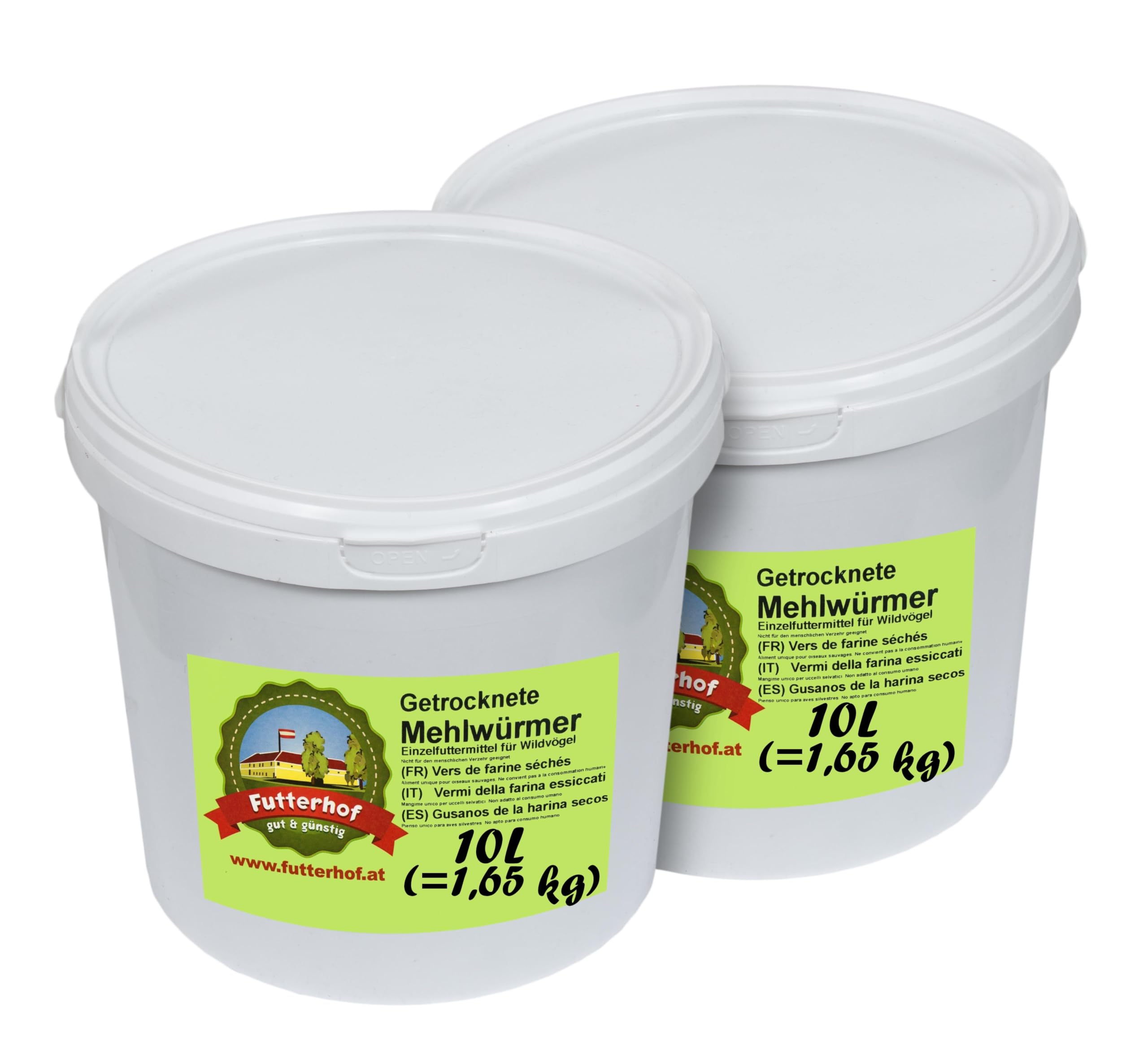 Futterhof getrocknete Mehlwürmer 2x10 L Eimer (= 3,30 kg)