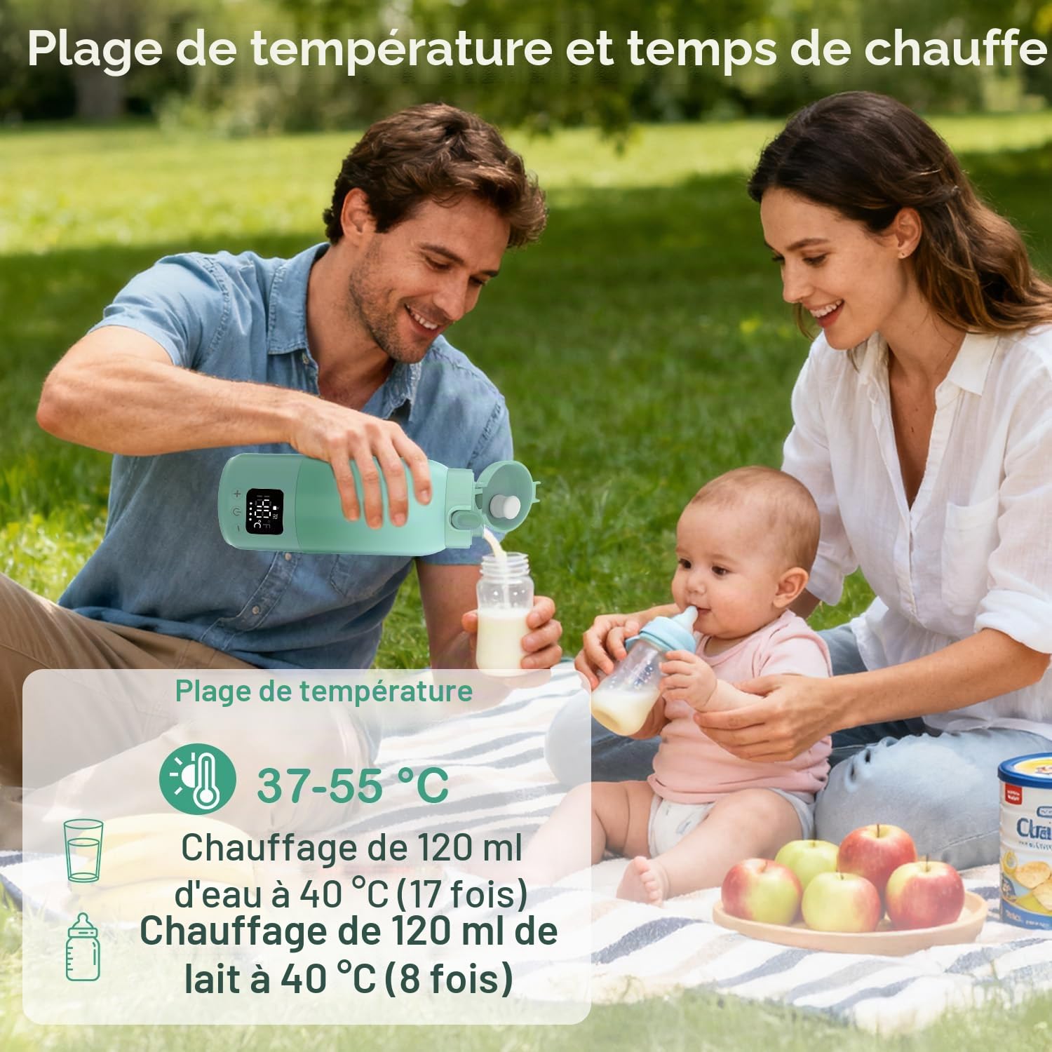 Chauffe Biberon Nomade Sans Fil, Chauffer Rapidement le Lait Maternel et Eau, Batterie Longue Durée, Grande Capacité de 500ml, Chauffe Biberon Portable pour la Maison/Camping/Voyages/Voiture