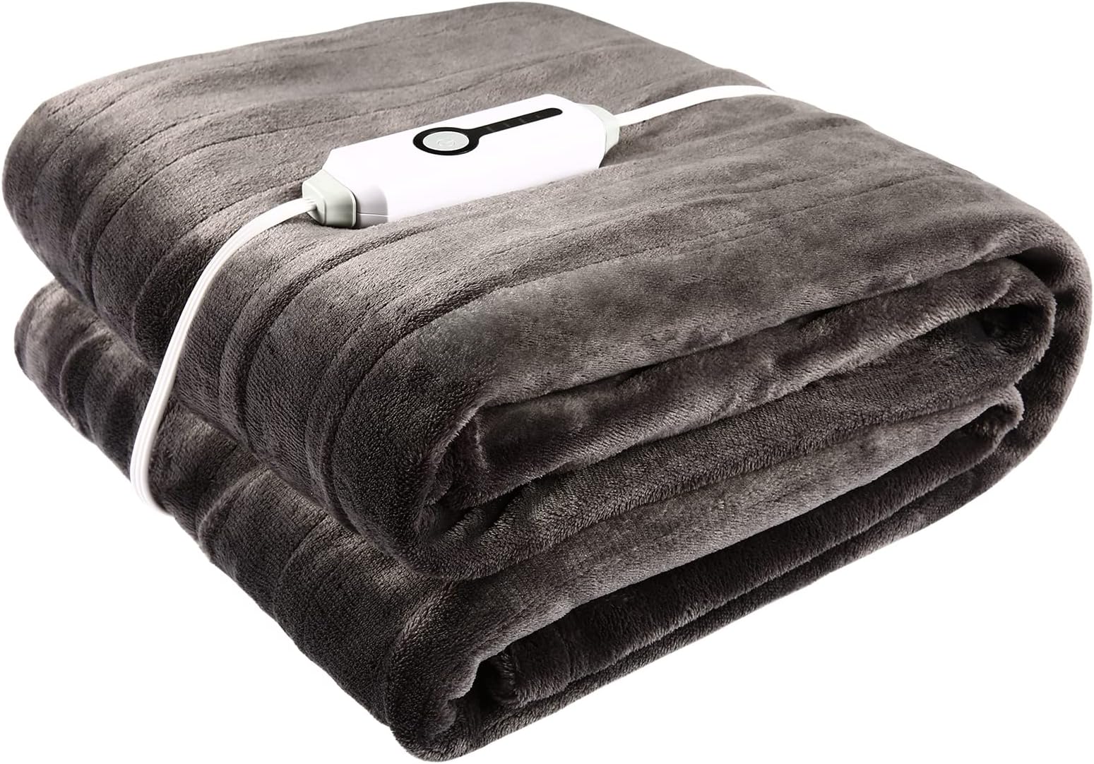 Electric Blanket Throw Size 50" x 60" Double Sided Flannel Heated Blanket Ultra-Soft Machine Washable, 4 Heating Settings & 3 Hours Auto Off with ETL Certified Warm Body for Home Use, Dark Grey