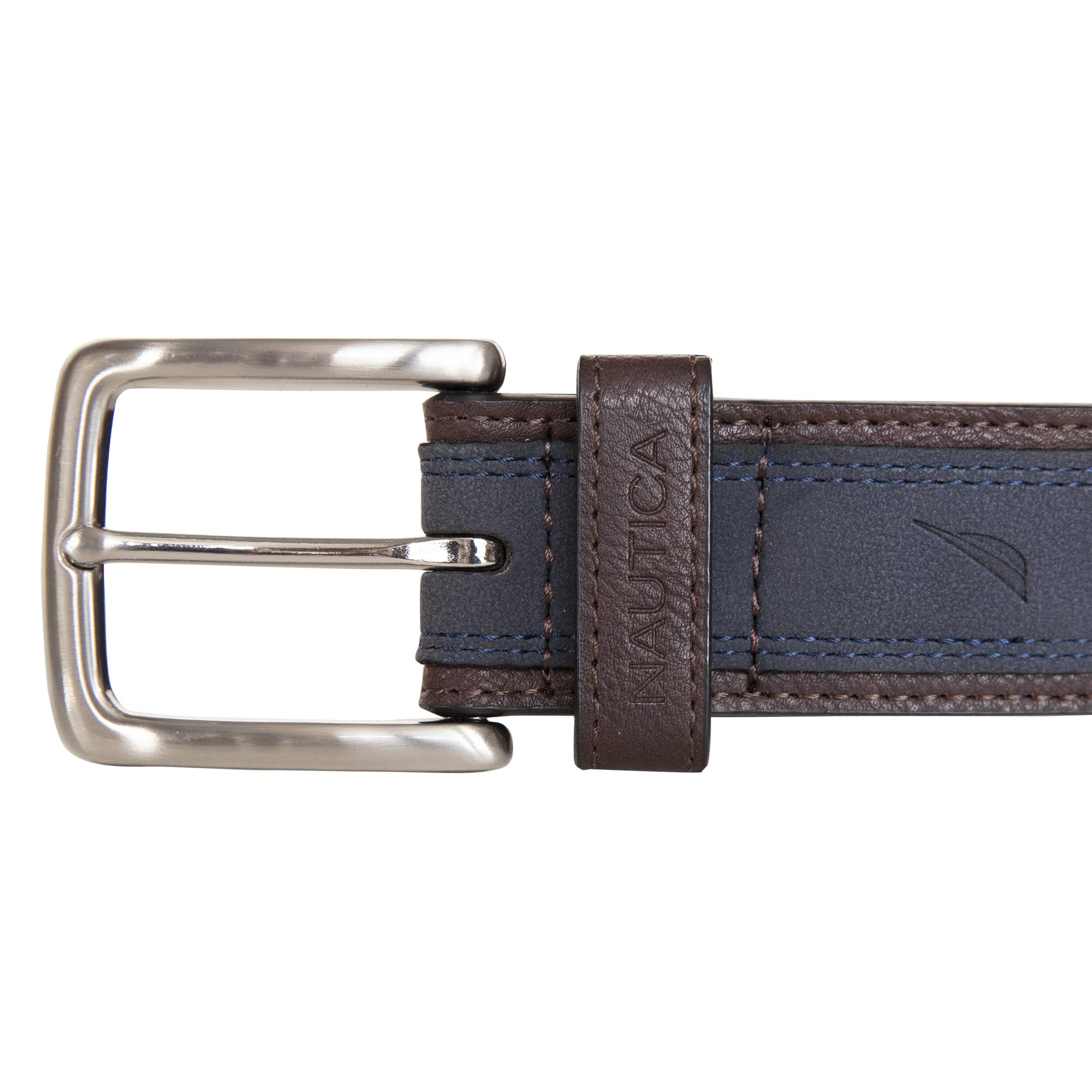 Nautica Casual Leather Belt | Everyday | Classic | Pants | Jeans | Khakis | Chinos | Metal Buckle Cinturón para Hombre