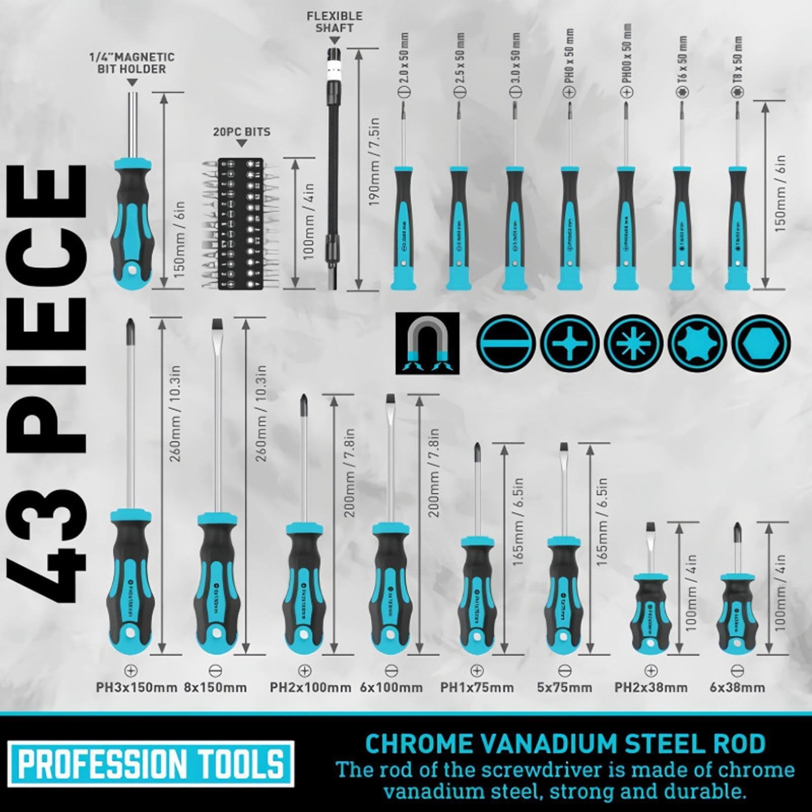 Magnetyczny zestaw wkrętaków Magnetyczne precyzyjne narzędzia naprawcze | 43-częściowy zestaw śrubokrętów z grzechotką i bitami do domu warsztatu mebli laptopa PC telefonu TV samochodu