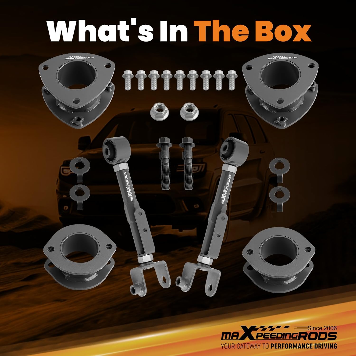 maXpeedingrods 2.5” Front & 3” Rear Lift Kit w/Adjustable Camber Arm for Honda CR-V 4WD 2002-2006, Lift Leveling Kit Rear Control Arm