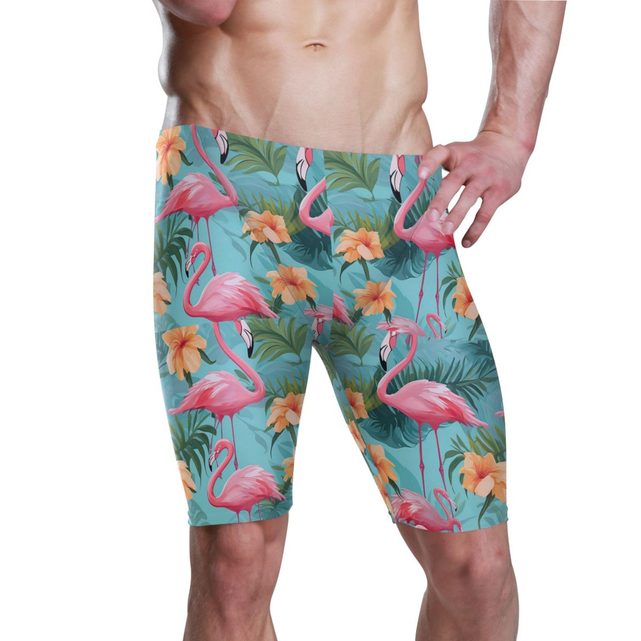 UMIRIKO Pink Flamingo Men's Swim Jammers Swimsuit M B0400805