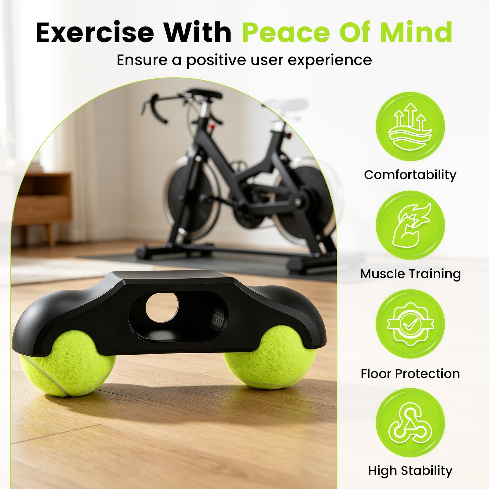 4 Stück Rocker Plate Feet, Tragbarer Wippplatten Fahrradtrainer, Cycling Snap Rocker Feet Adapter mit 8 Tennisbällen für Wahoo Kickr Core 2 Rollentrainer Tennisballfüße Indoor