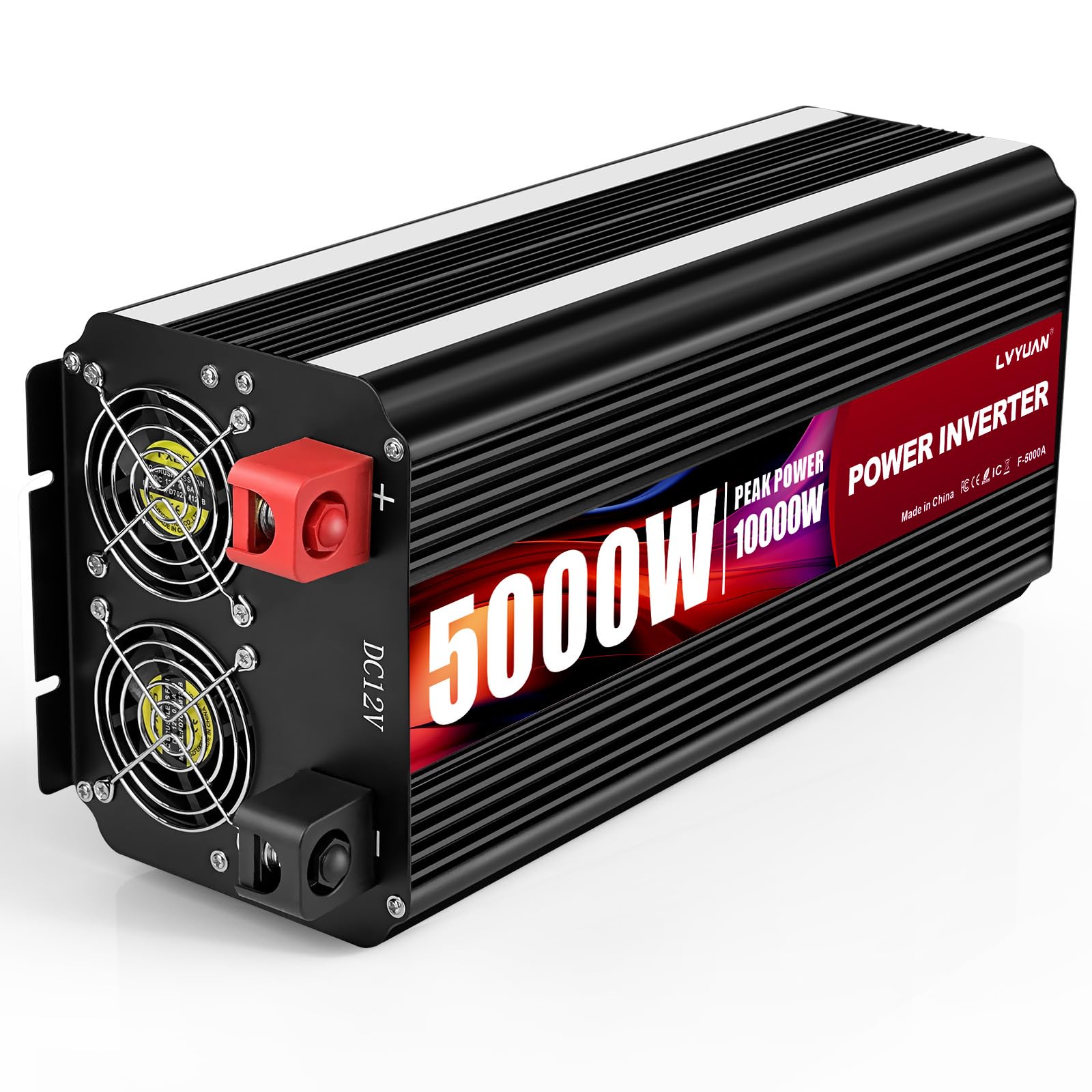 Yinleader Inversor 5000W/10000W Onda Senoidal Modificada DC 12V a 220V AC Convertidor con 2 Tomas AC, Mando a Distancia, Pantalla LCD y Puerto USB para Auto, Coche y Camper