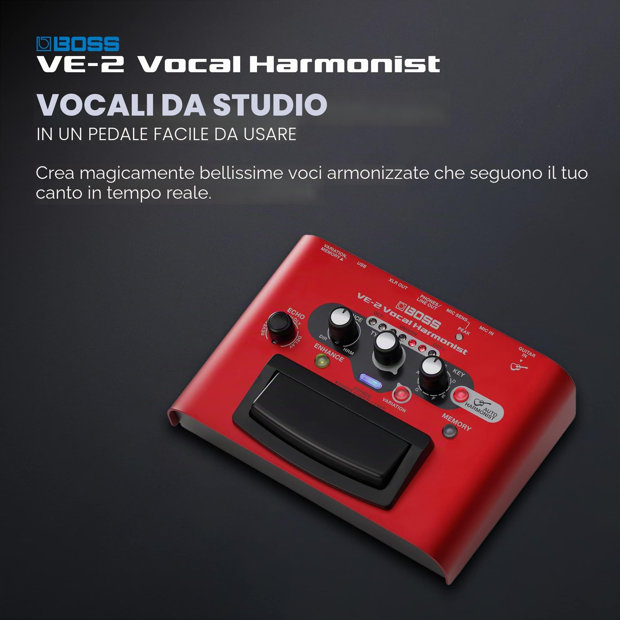 BOSS VE-2 Pedale Eco per la Voce, per i Chitarristi che Cantano | Armonie Vocali ed Effetti in Tempo Reale | Create Armonie con la Selezione Manuale della Tonalità