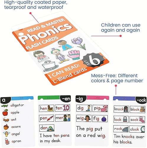 Miniatura 2 de Tarjetas flash de fonética, 67 unidades de tarjetas de palabras visuales para jardín de infantes, juegos de fonética para niños de 4 a 8 años,