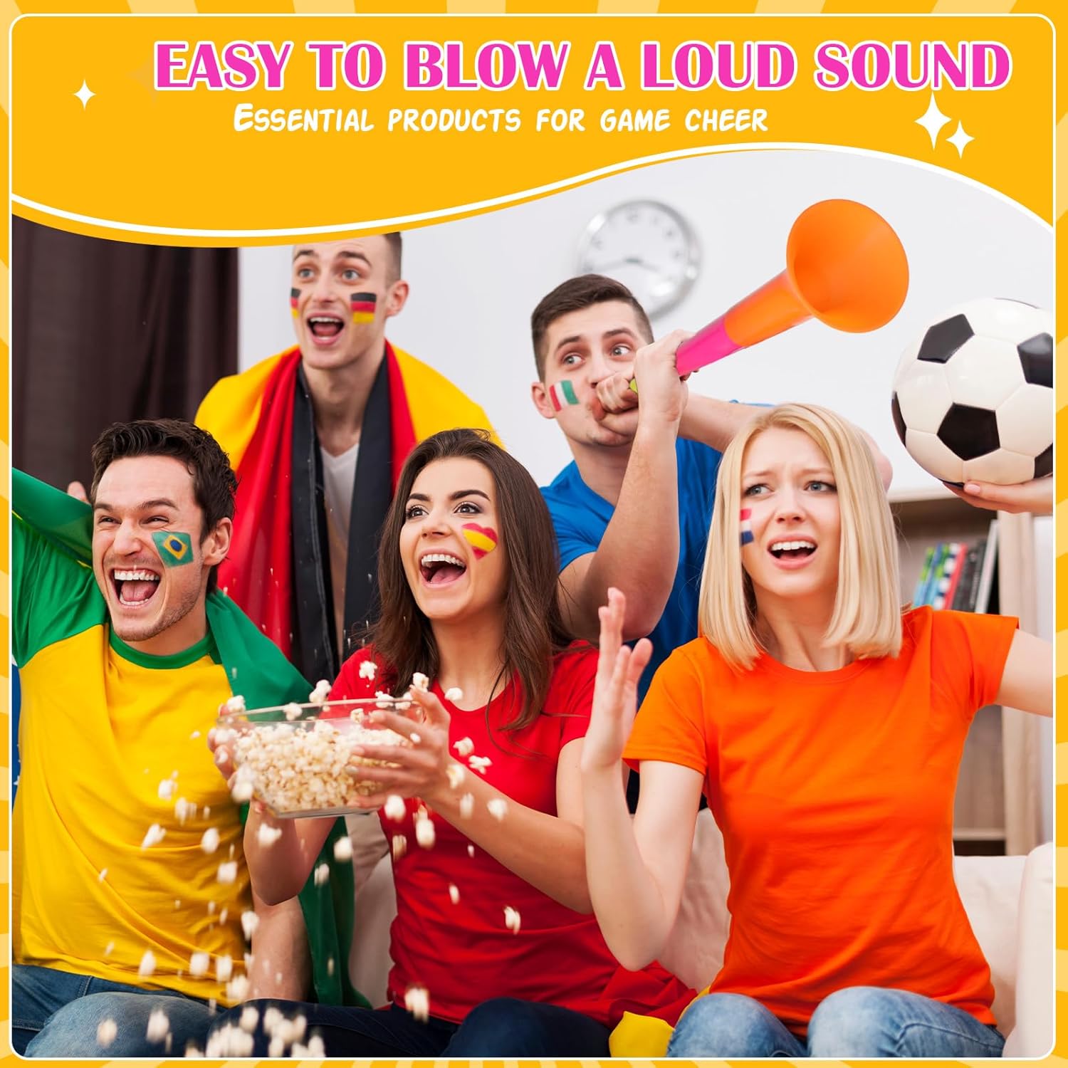 Libima 24 Pcs Vuvuzela Stadium Horn Bulk Noise makers Blow Horn 21 Inch Collapsible Plastic Trumpet Noisemaker Toys for Sporting Events Football Games Sports Party Supplies (Multicolor)