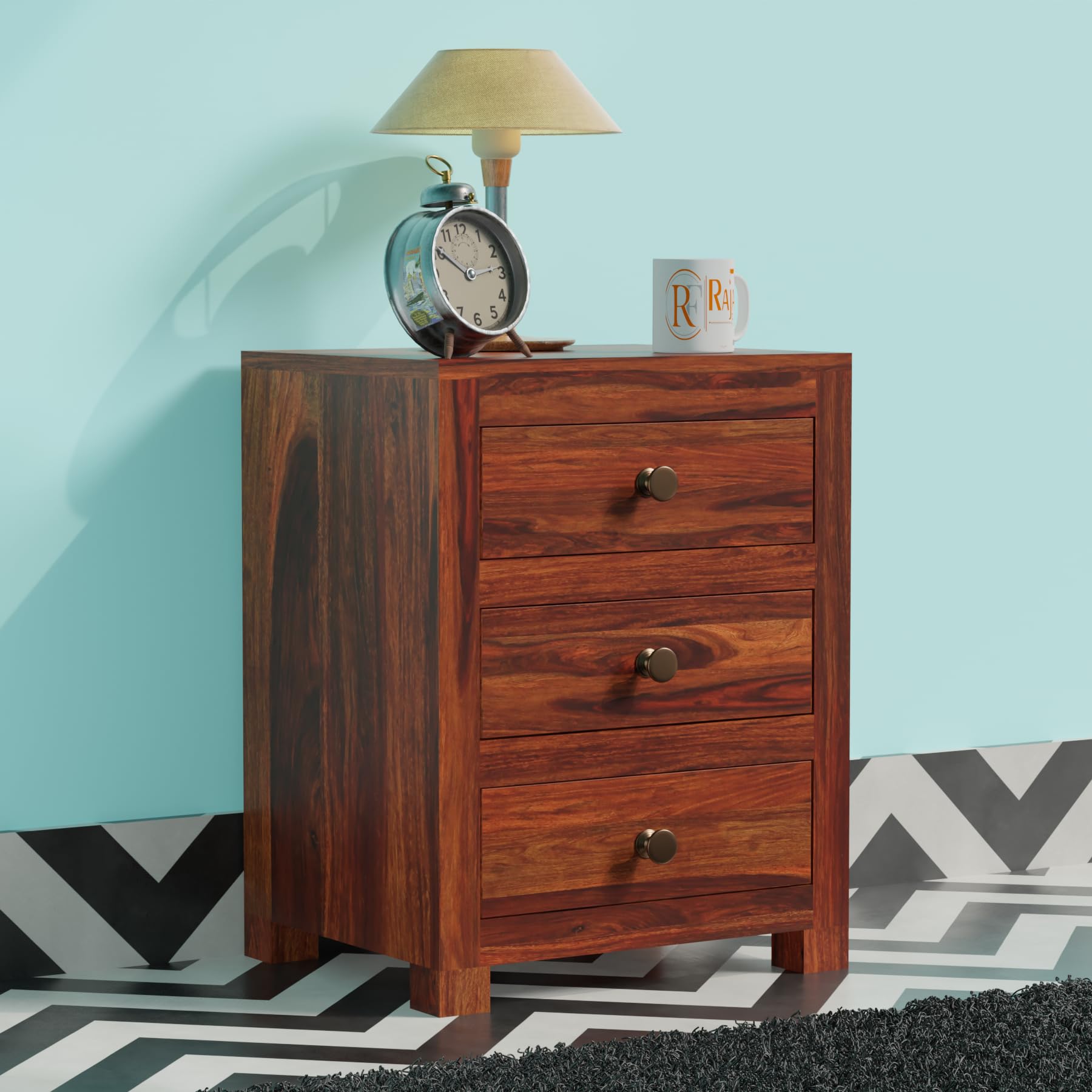 wood crony Sheesham Wood Bedside Table for Bedroom with 3 Drawer - Wooden Bedside Table with Drawer Storage Nightstand End Table for Living Room Sofa Side Table (Design 1)-image-25