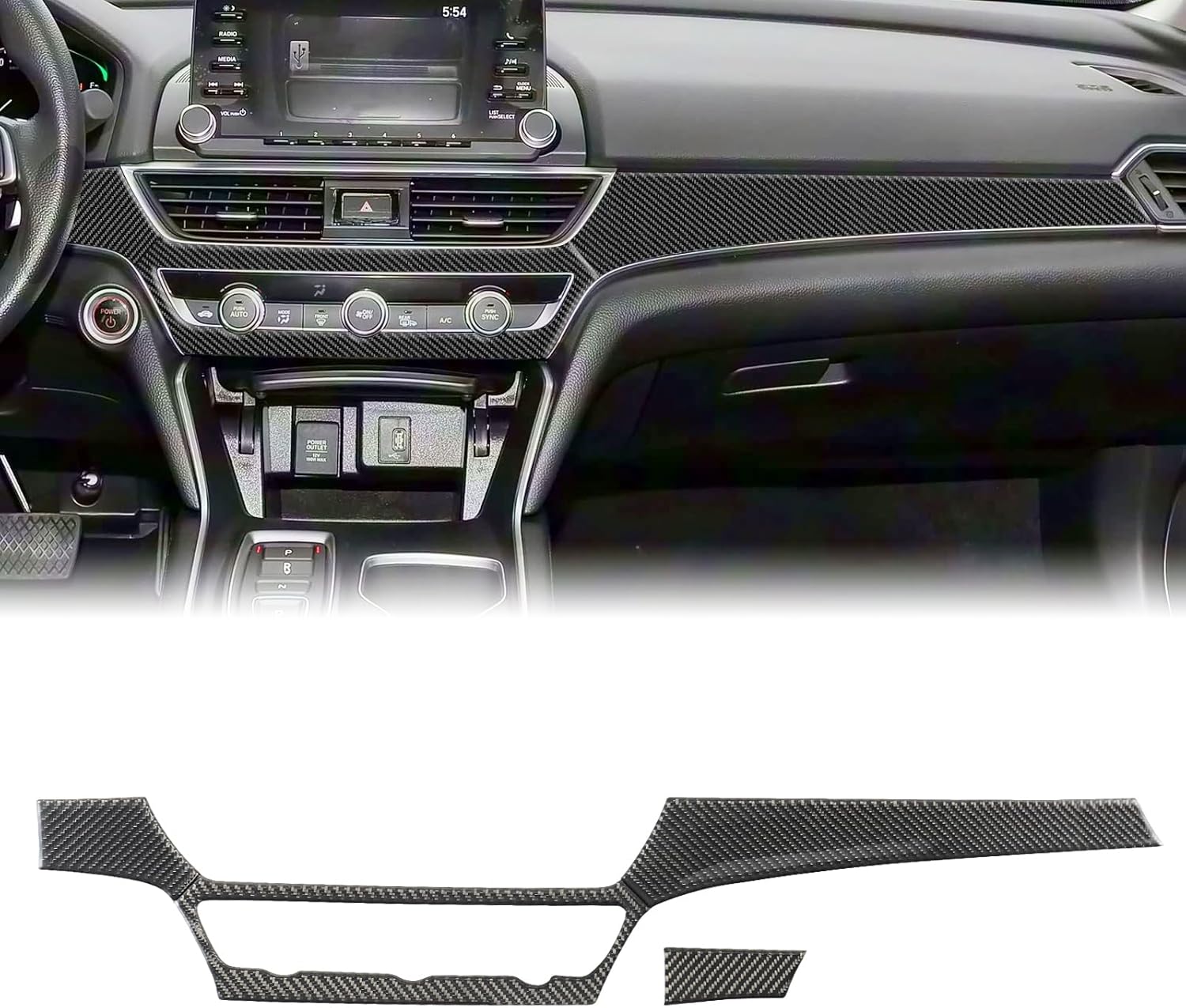 4PCS Real Carbon Fiber Center Console Dashboard Panel Trim Compatible with 2018–2022 10th Gen Honda Accord, Interior Decor Sticker Accessories