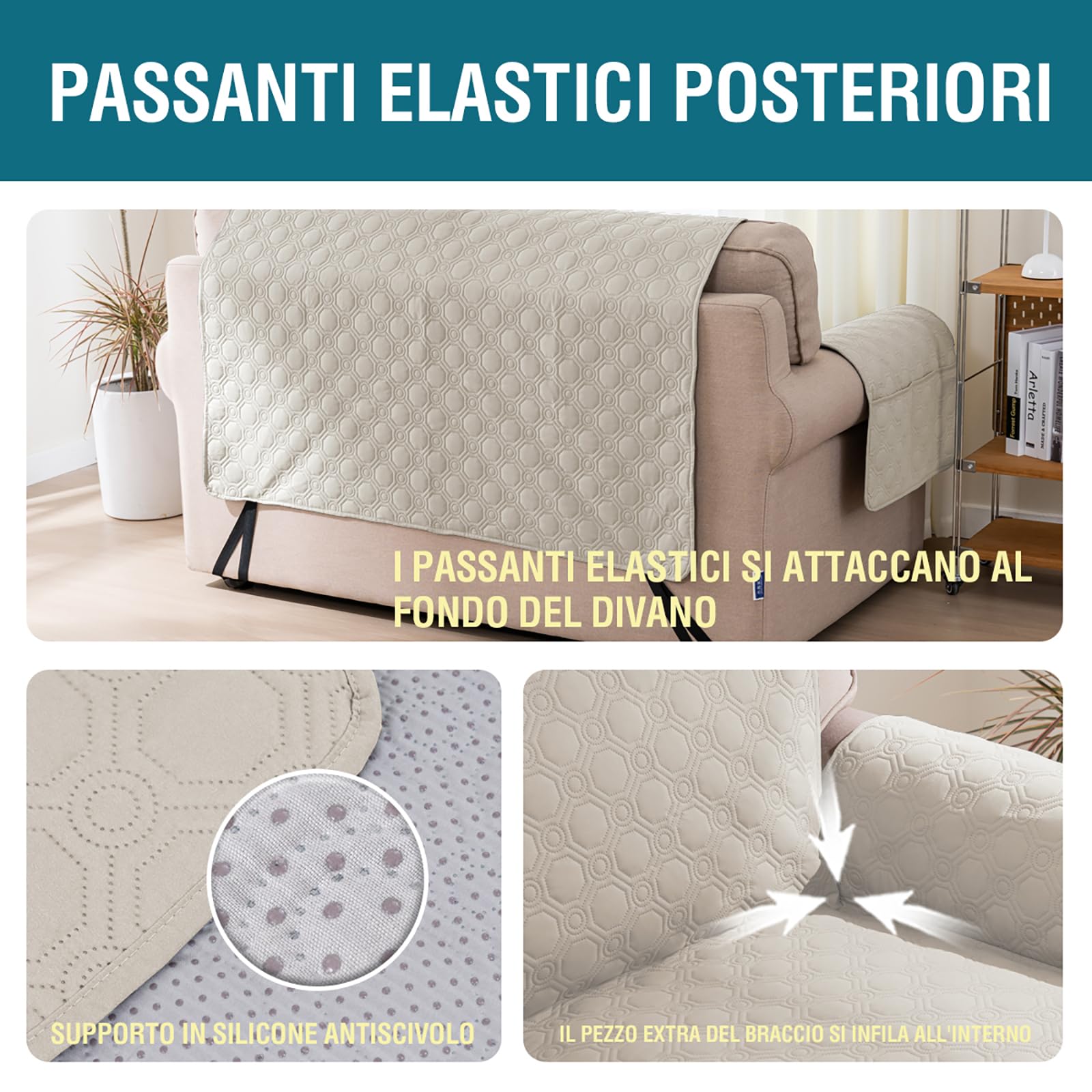 Copridivano BellaHills Impermeabile 2 Posti Con Penisola - Antigraffio, Antiscivolo, Beige - Foto 9