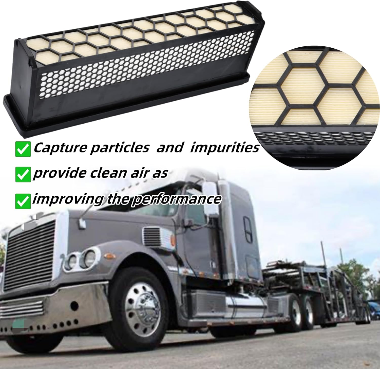 High Flow Engine Air Filter Compatible with Freightliner Cascadia 2008-2017,122SD 2014-2016,Coronado 2010-2016 Replaces AF27879 CA5790 83478 P618478 CA11249 LAF6260(2PCS)