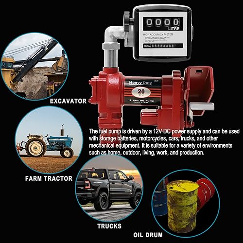 Miniatura 5 de Bomba de transferencia de combustible de 20GPM 12V DC Bomba de gasolina con kit de boquilla para gas diesel queroseno rojo con medidor de flujo