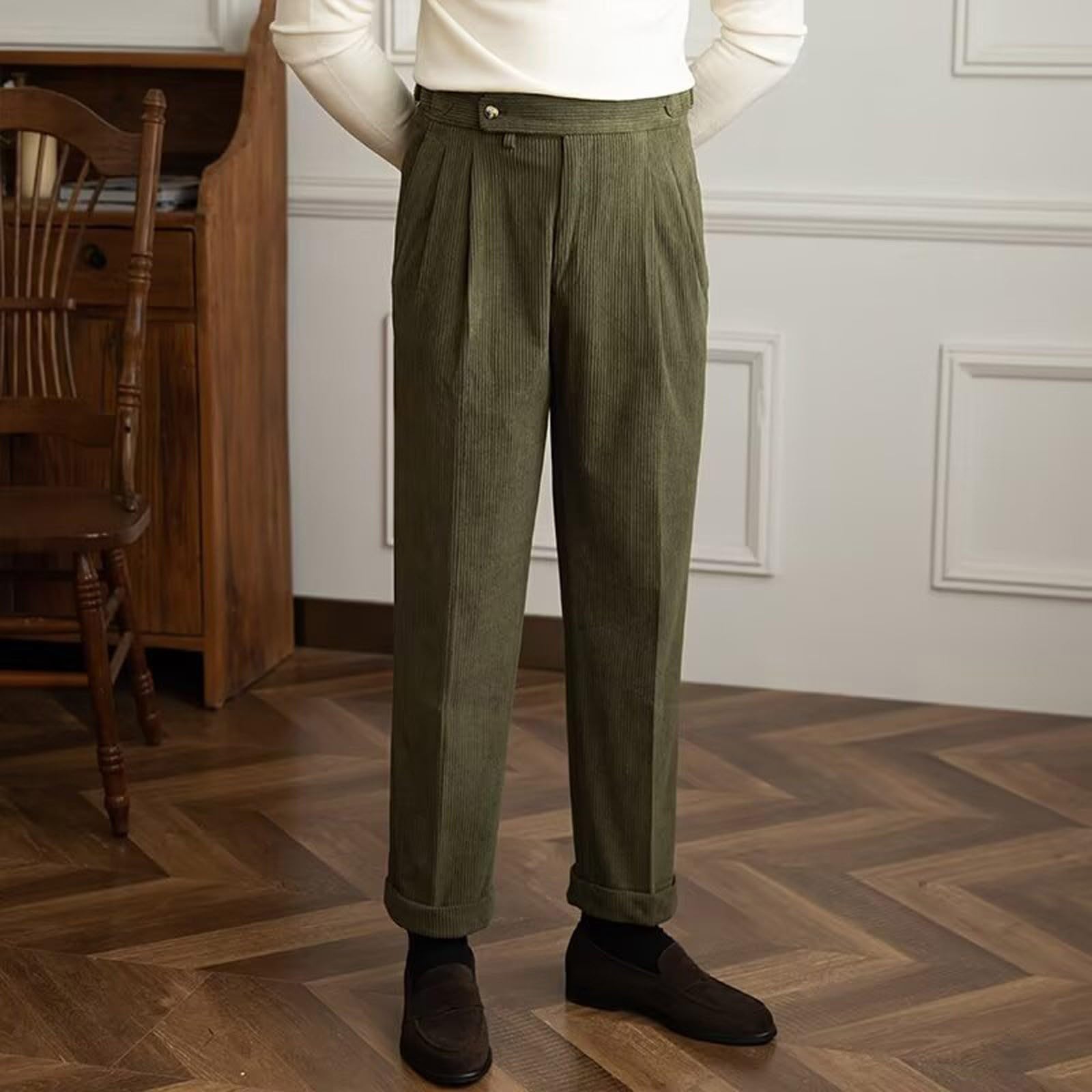 Herren Cordhose Italienischem Neapel-Stoff mit Geradem Bein Hohem Bund – Lässiger Stil Britischen Retro-Look – Trendige Mode Relax Hose Herren Baggy Sweatpants Jogginghose Baumwolle