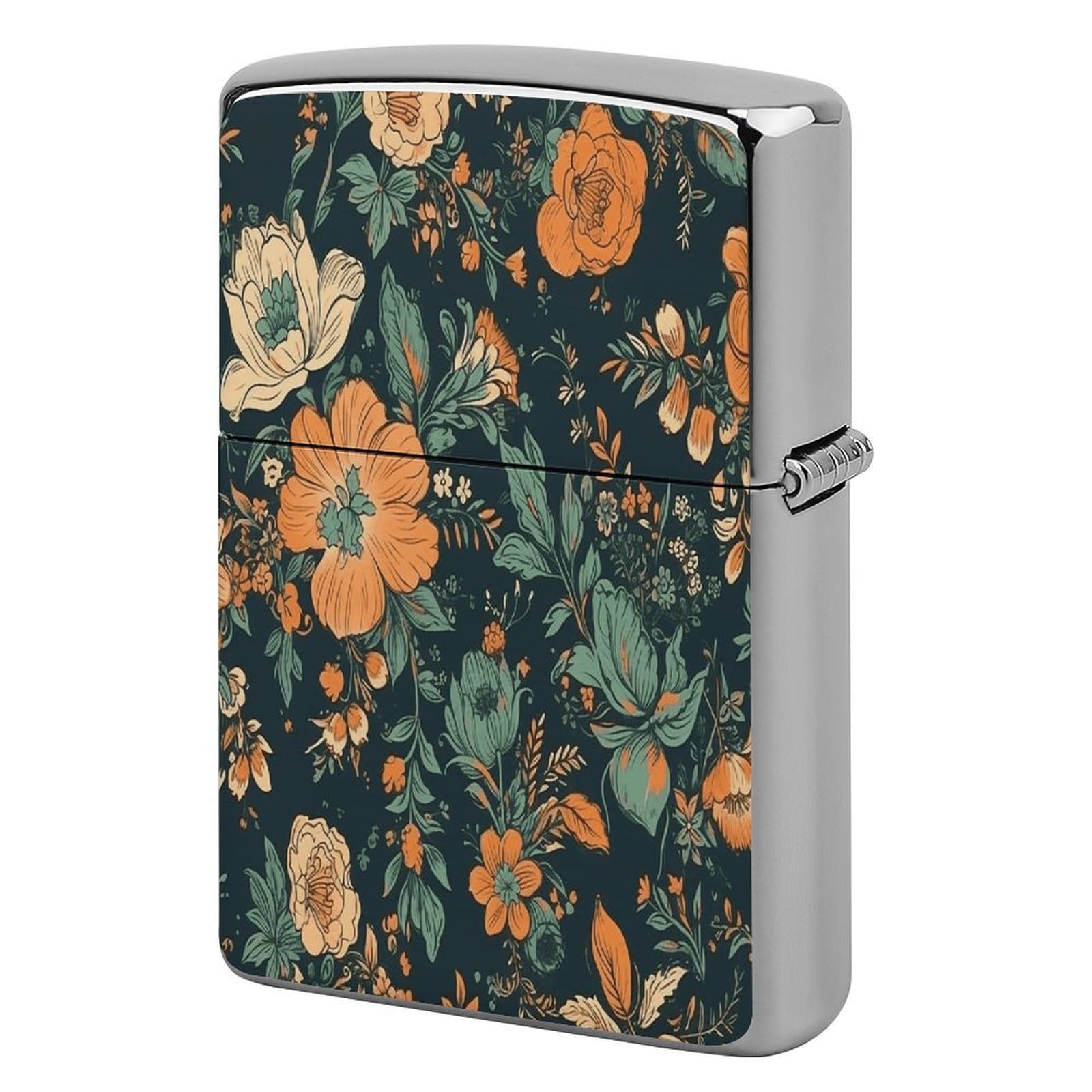 Fekiloot Style Orange And Green Flowers Lighter Case Cover Metal Lighter Case