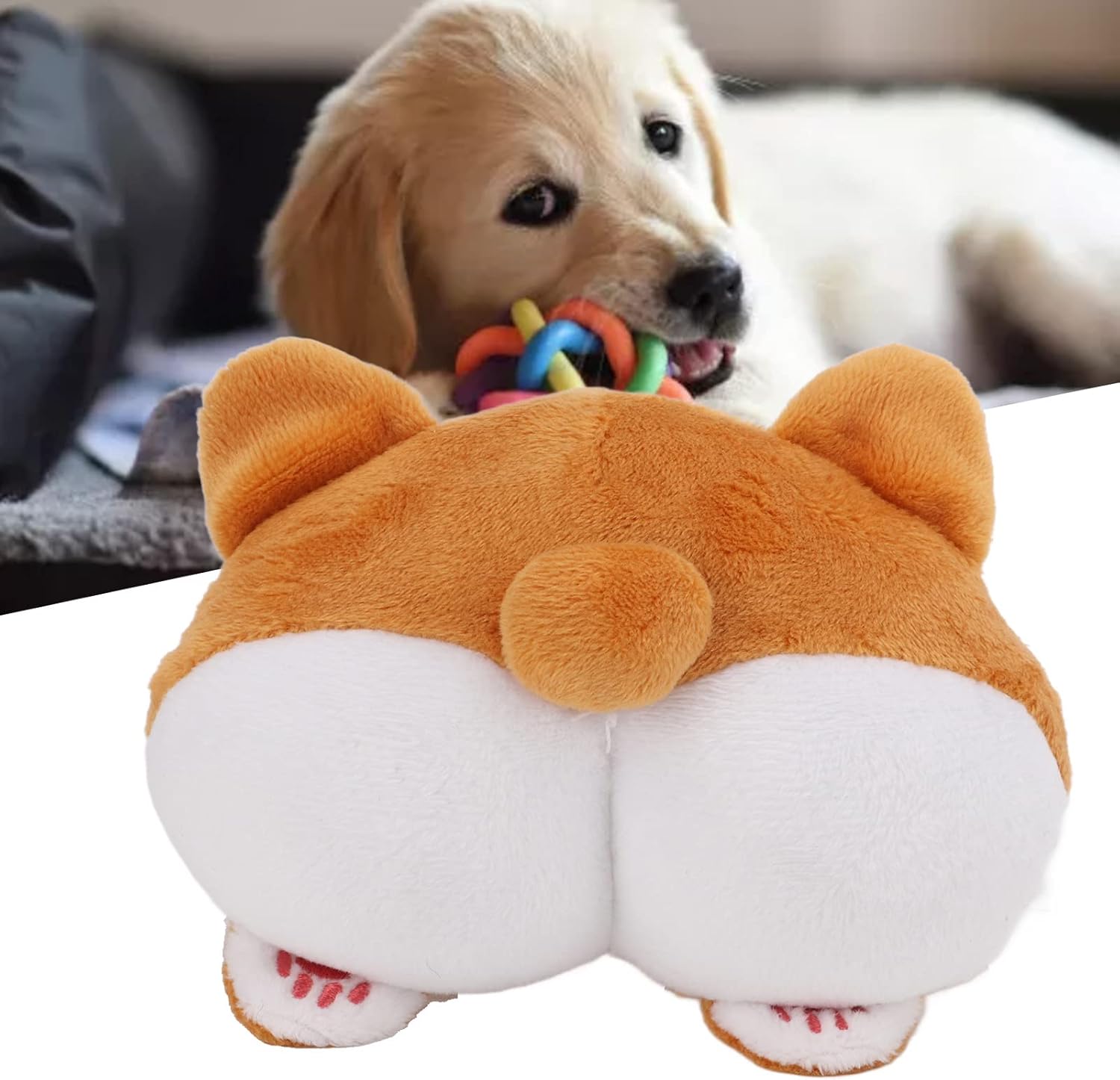Plush Squeaky Butt Toys, Corgi Ass Plush Squeaky Toy Cute Brown Corgi Ass Pet Tooth Cleaning Toys for Small and Medium-Sized Pets