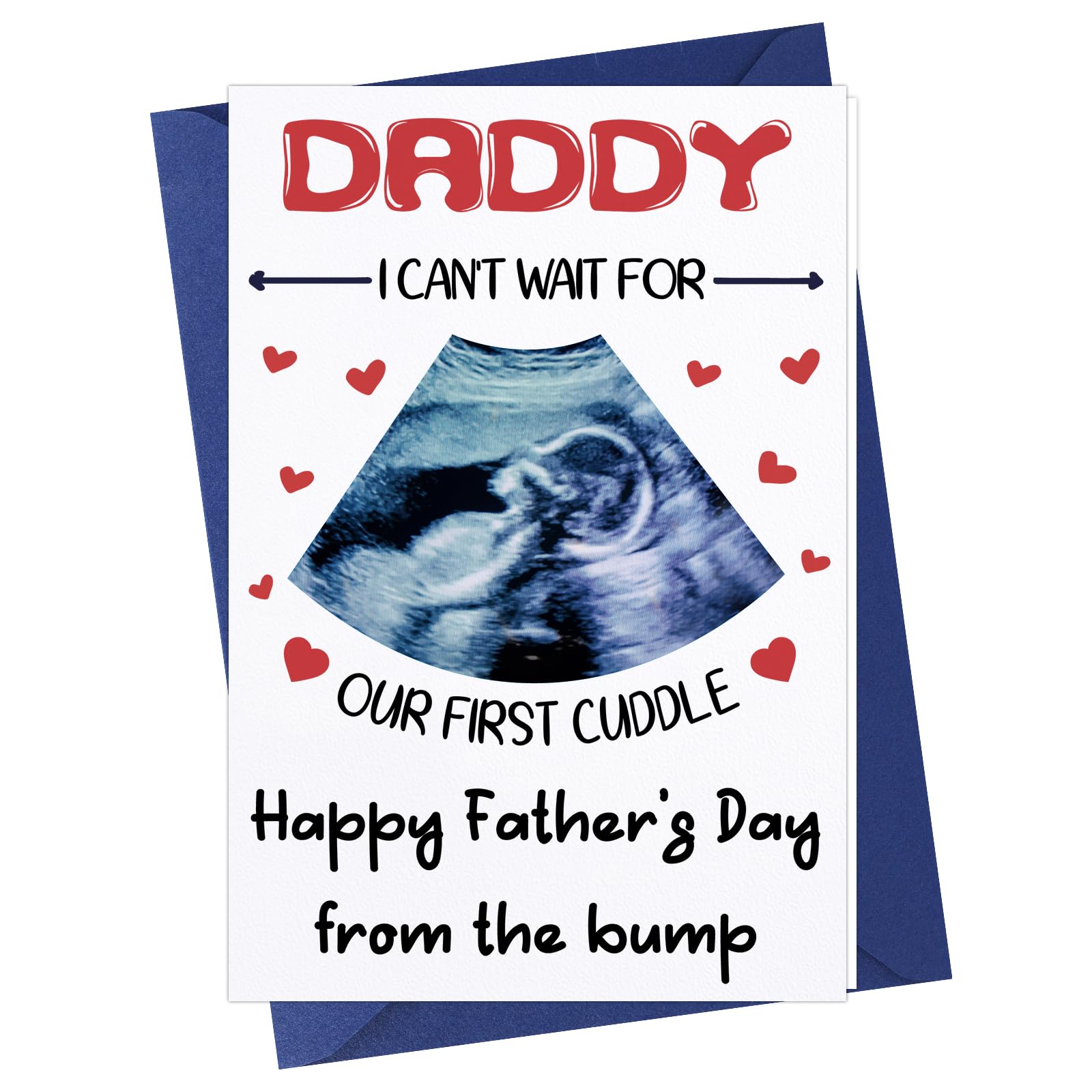 D4DREAM First Fathers Day Card - with Photo Insert Funny Happy 1st Fathers Day Card for Dad from the Bump Baby Boy Girl with Envelope for First Time, Expectant, New Dad Daddy to be