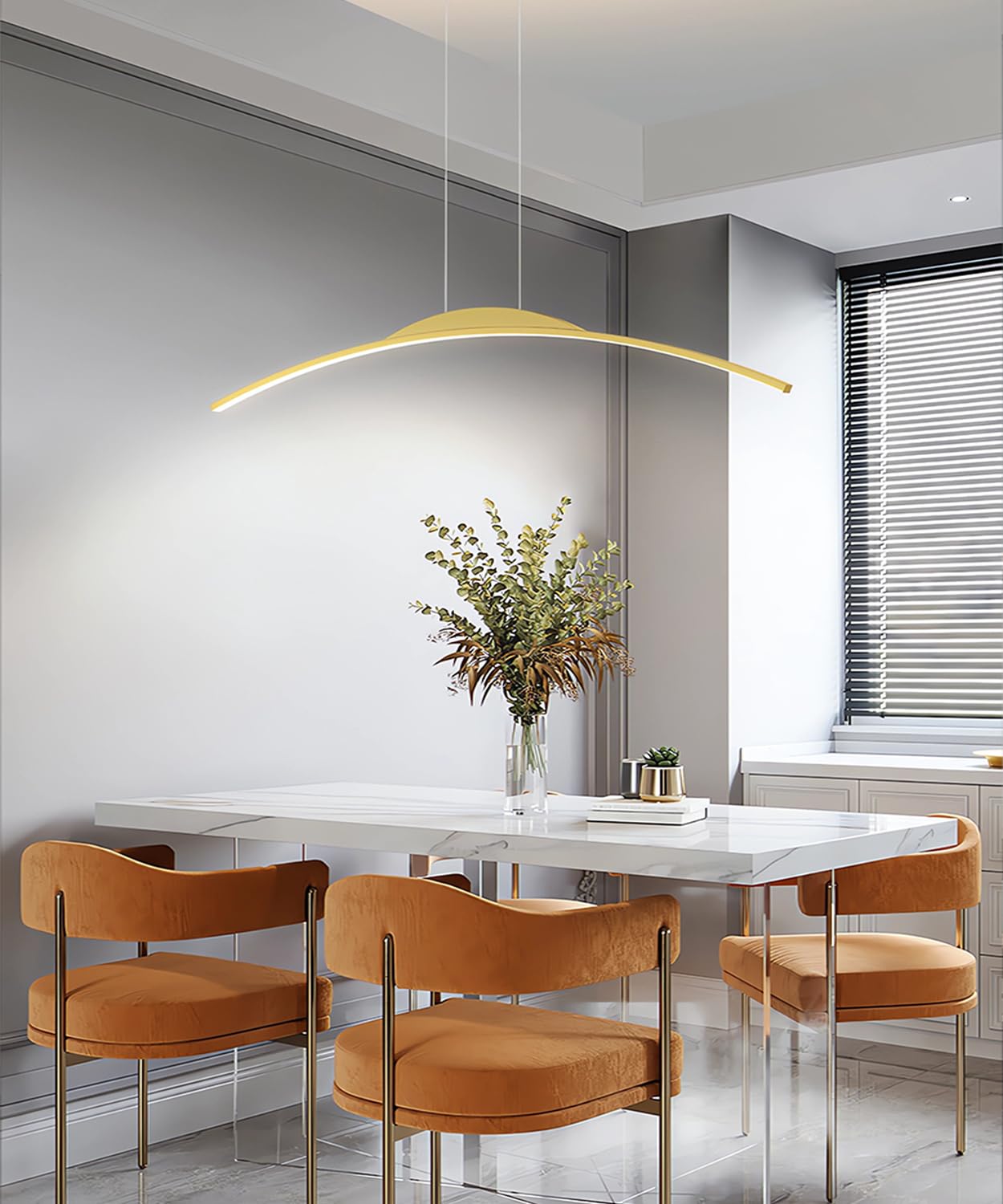 TUJJTU Modern LED Pendant Lamp 100cm Curved Pendant Light Dimmable Hanging Light with Remote Control Height Adjustable Dining Hanging Light Gold Acrylic Lighting for Kitchen Bar Office(Gold, 100cm)