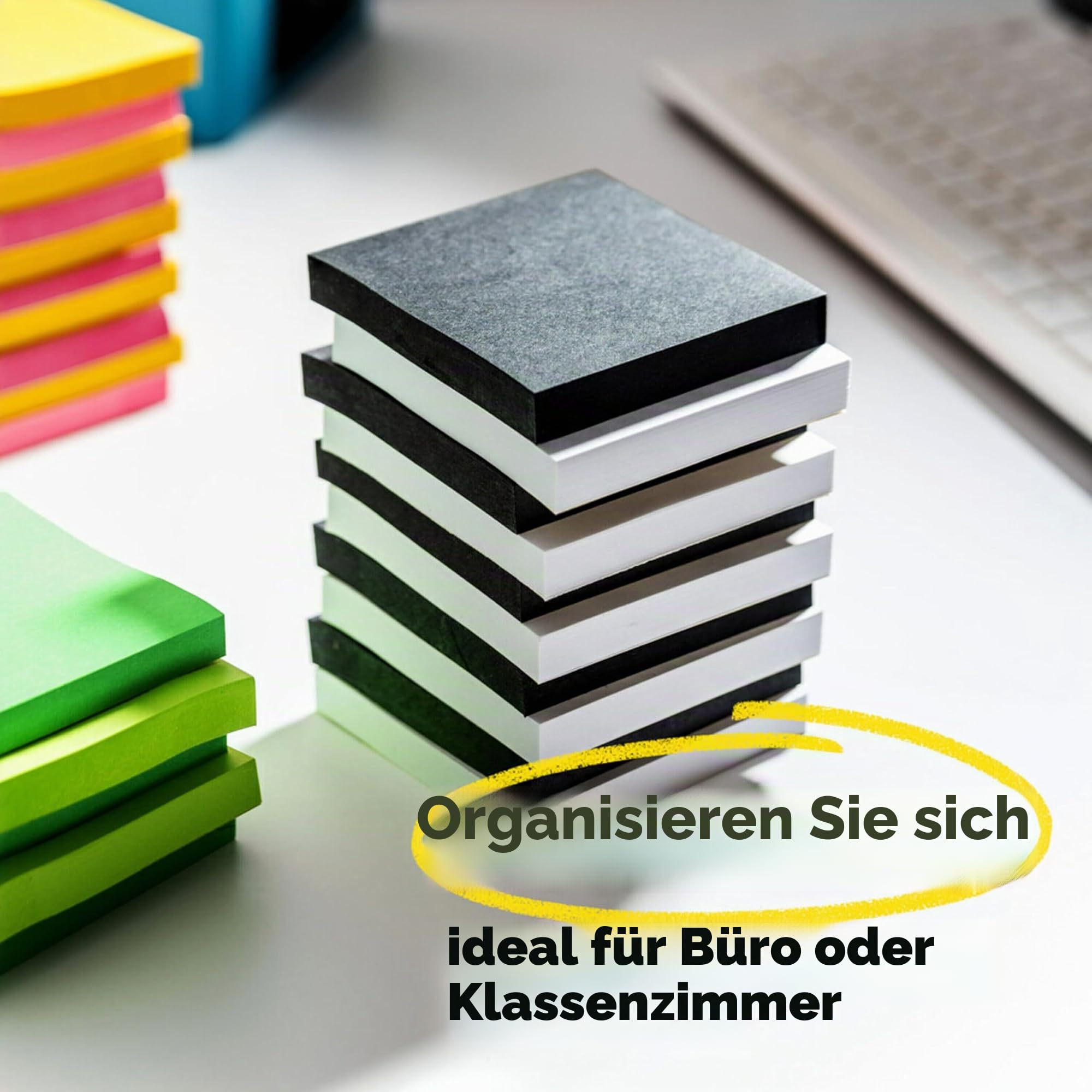 Post-it Super Sticky Notes, 7,6 x 7,6 cm, 5 Blöcke, 2 x Haftkraft, schwarz, recycelbar (654-5SSSC)