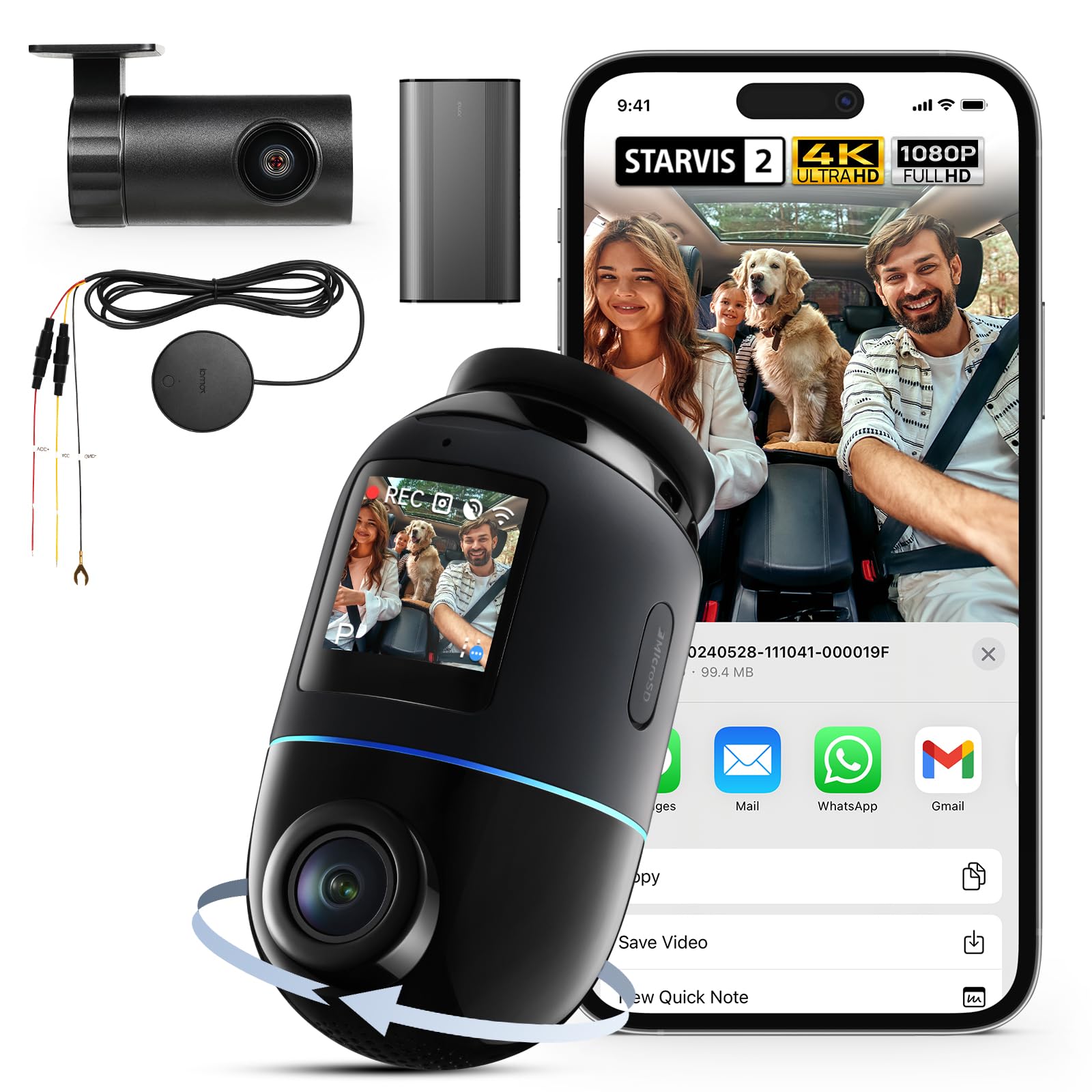 【70mai Dash Cam Auto Omni+ UP04 4G Kit di Cablaggio + BL96NNX】